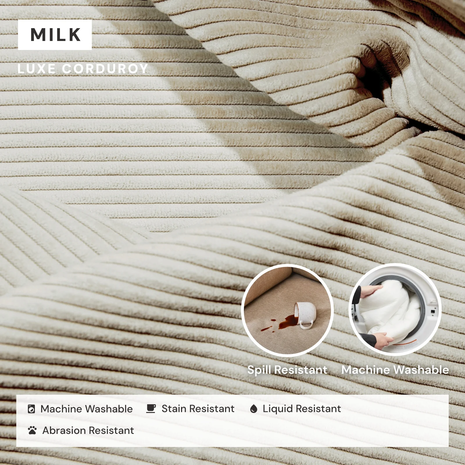 Modular Washable 7-Seater Open-Ends U-Sectional + Ottoman in Milk | Deluxe+ Seat | Cloud Pillow - Image 3
