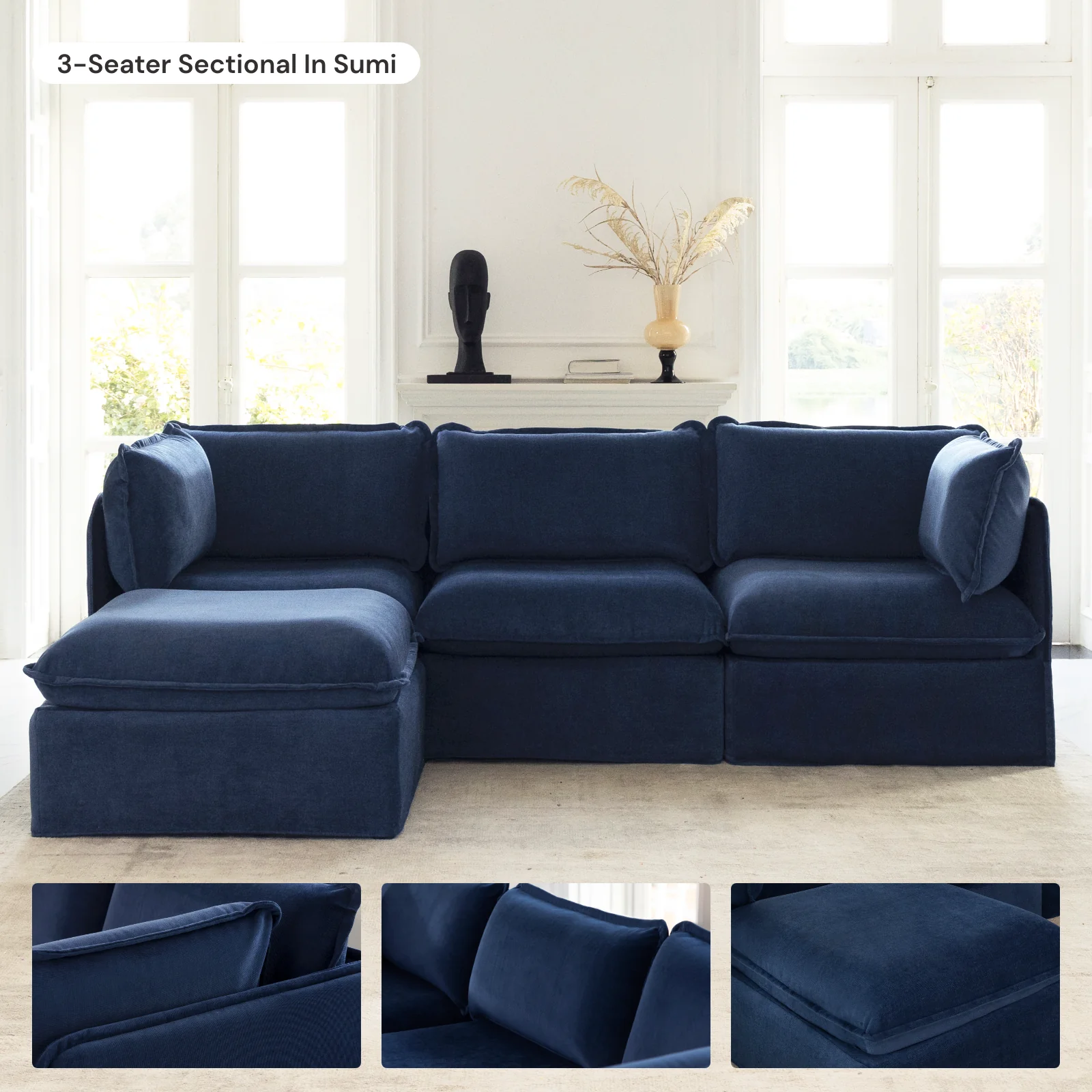 Modular Washable 7-Seater U-Sectional in Sumi | Deluxe+ Seat | Cloud Pillow - Image 7