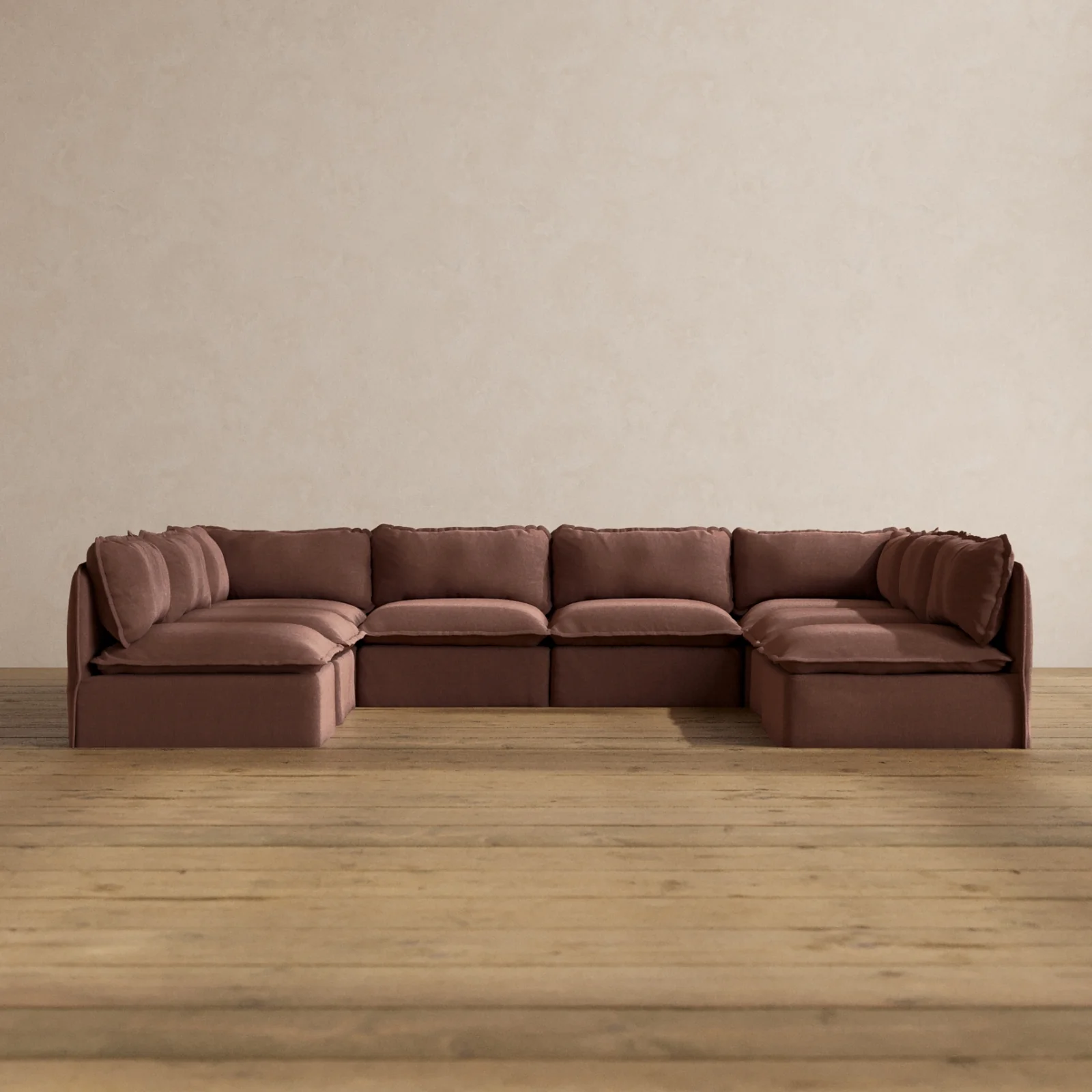 Modular Washable 8-Seater Open-Ends U-Sectional in Chestnut | Memorix+ Seat | Contour Pillow