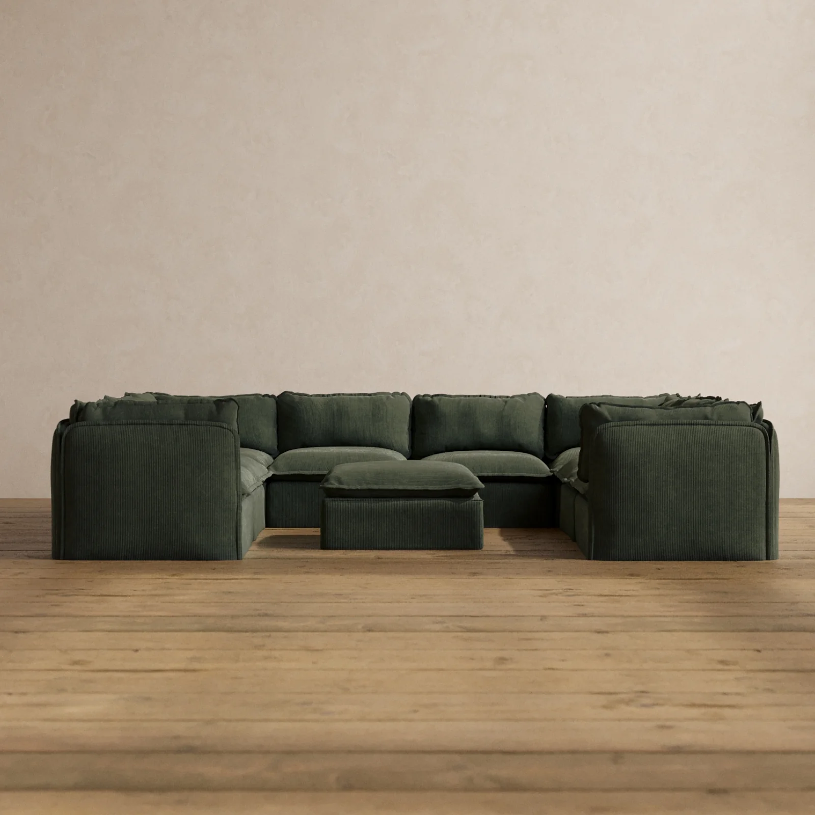 Modular Washable 8-Seater U-Sectional + Ottoman in Olivine | Deluxe+ Seat | Cloud Pillow