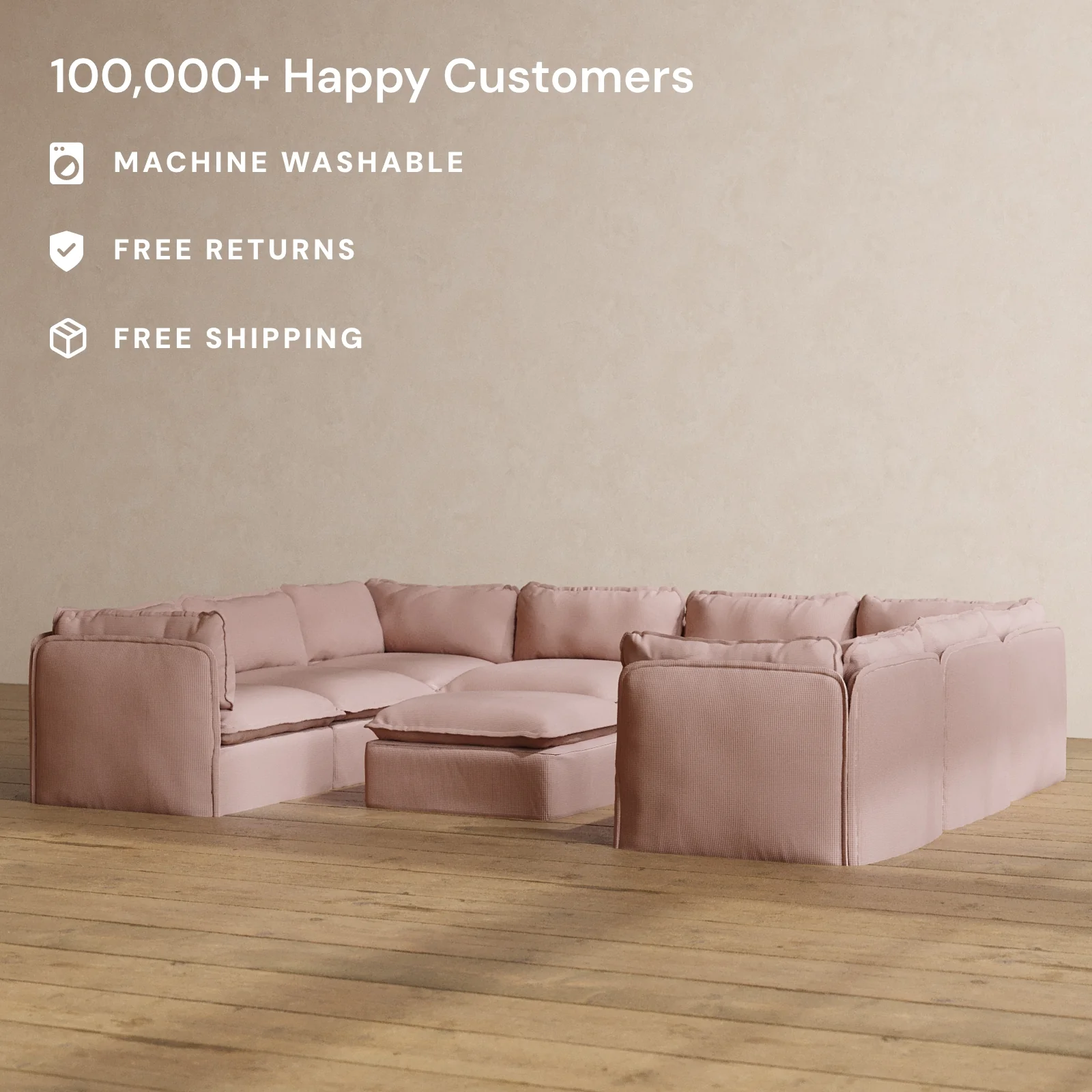Modular Washable 8-Seater U-Sectional + Ottoman in Sakura | Memorix+ Seat | Contour Pillow - Image 2