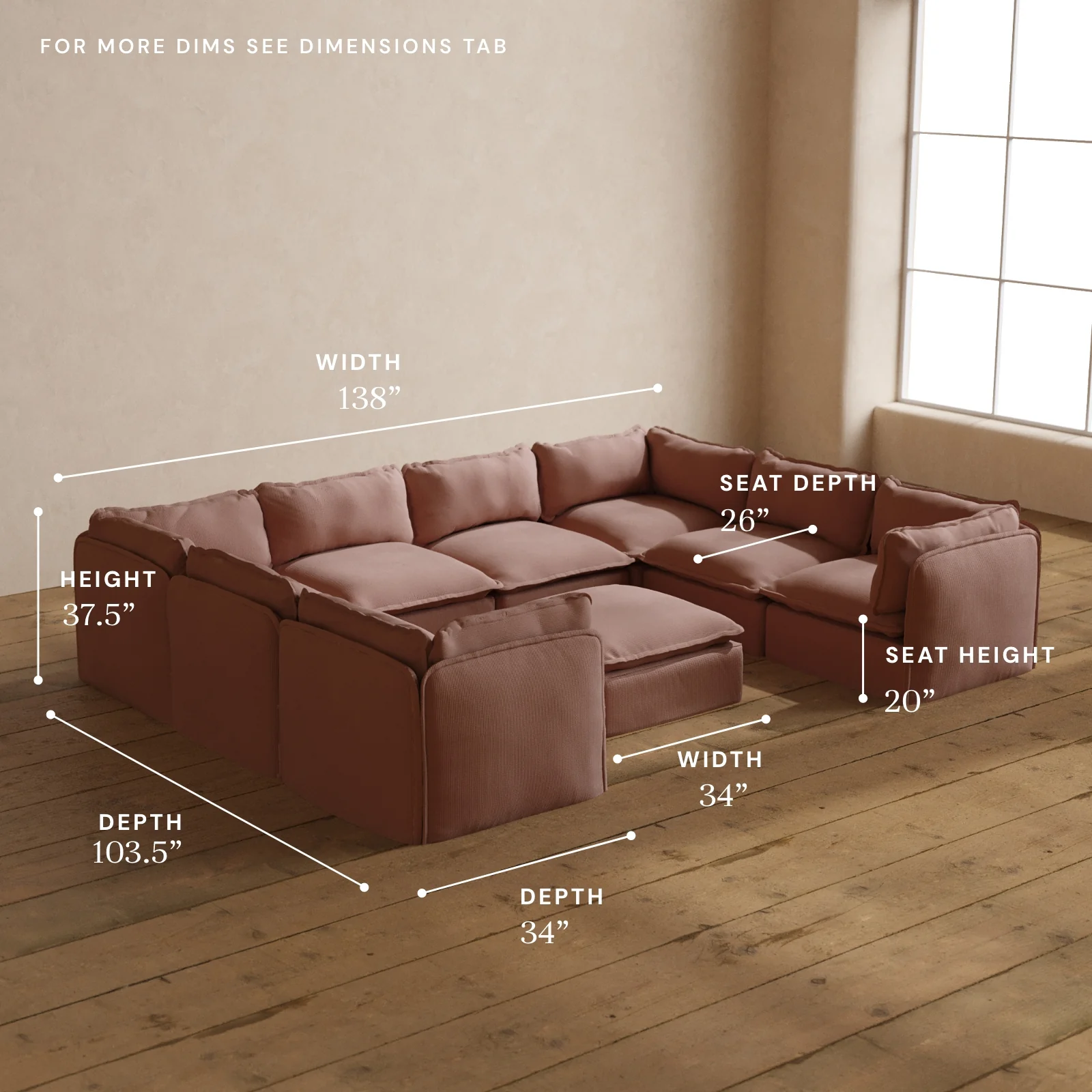 Modular Washable 8-Seater U-Sectional + Ottoman in Sakura | Memorix+ Seat | Contour Pillow - Image 5