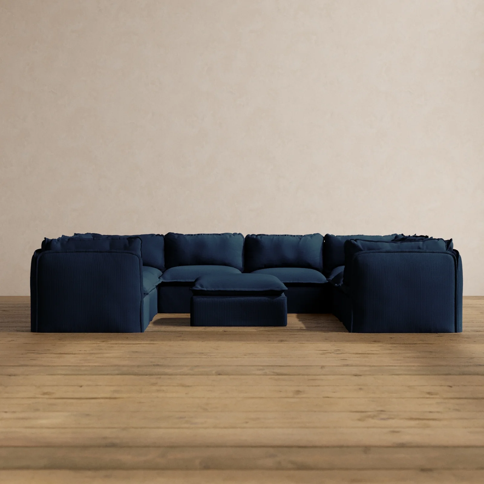 Modular Washable 8-Seater U-Sectional + Ottoman in Sumi | Deluxe+ Seat | Cloud Pillow