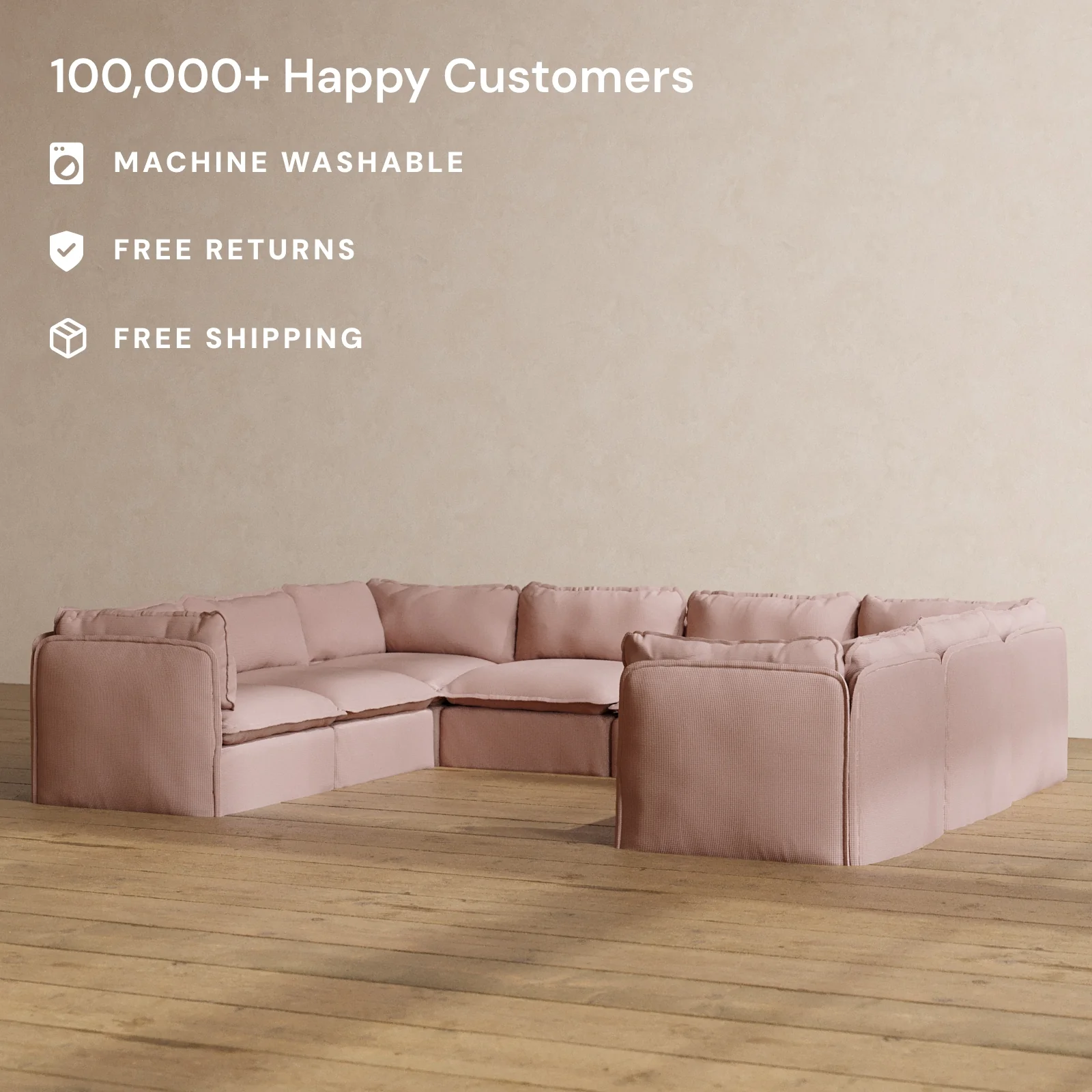Modular Washable 8-Seater U-Sectional in Sakura | Memorix+ Seat | Contour Pillow - Image 2
