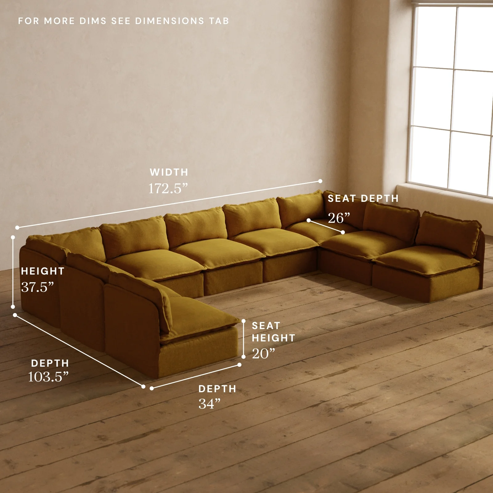 Modular Washable 9-Seater Open-Ends U-Sectional in Kiiro | Memorix+ Seat | Contour Pillow - Image 5