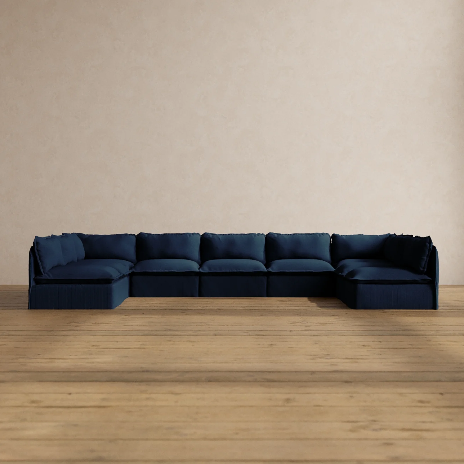 Modular Washable 9-Seater Open-Ends U-Sectional in Sumi | Deluxe+ Seat | Cloud Pillow
