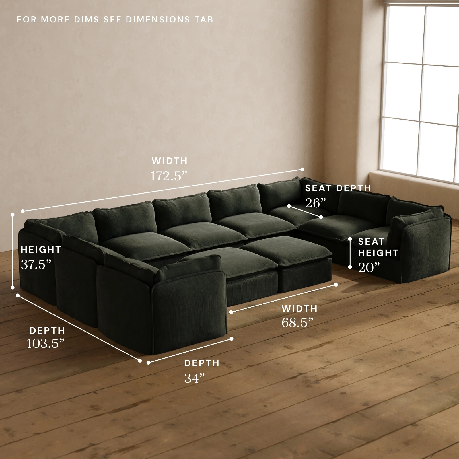 Modular Washable 9-Seater U-Sectional + Bench Ottoman in Olivine | Deluxe+ Seat | Cloud Pillow - Image 5