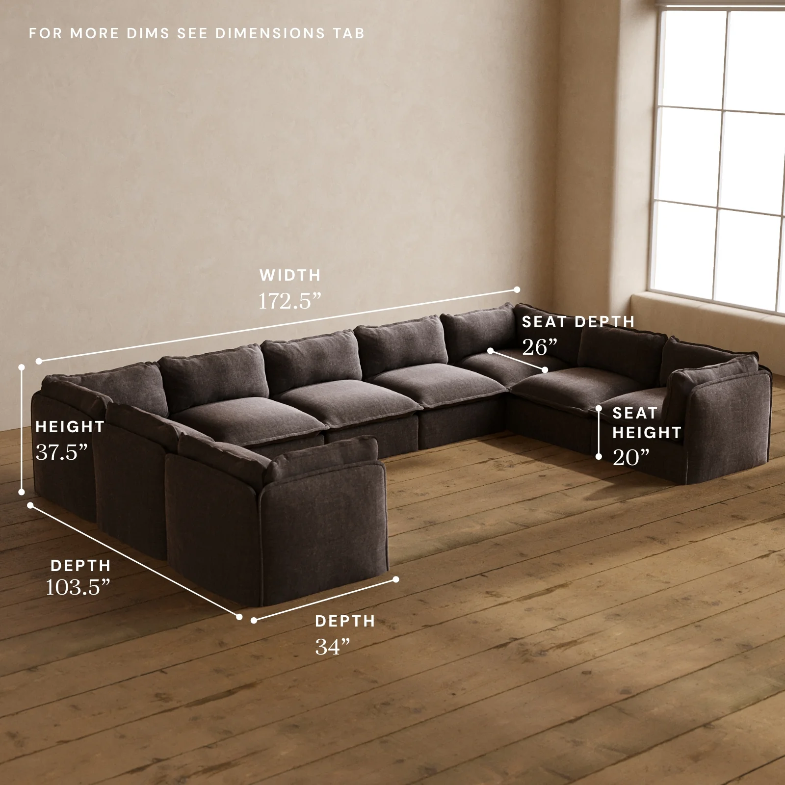 Modular Washable 9-Seater U-Sectional in Caviar | Memorix+ Seat | Contour Pillow - Image 5