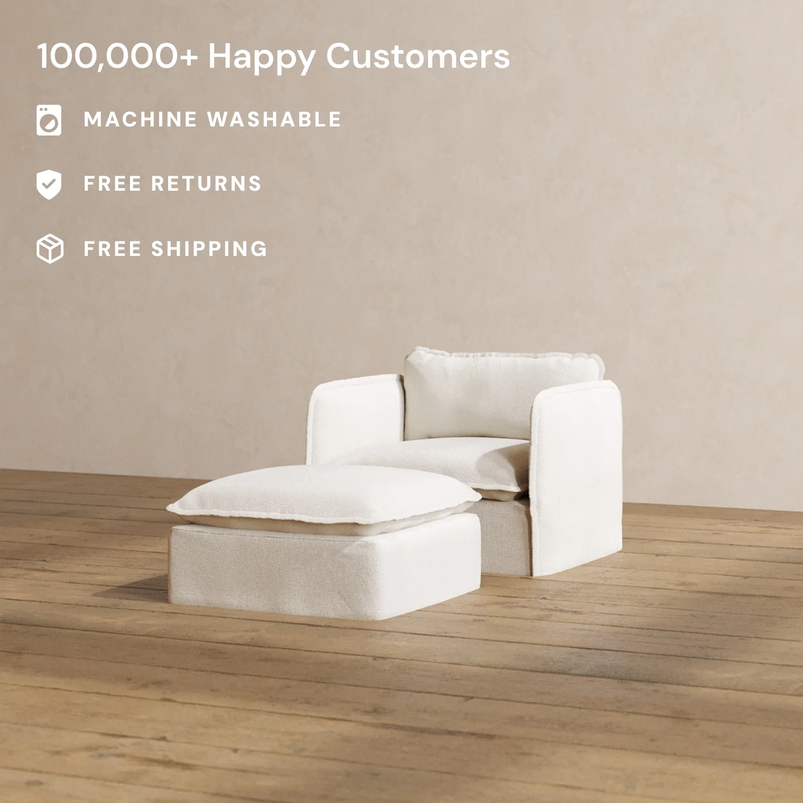 Modular Washable Armchair + Ottoman in Powder | Memorix+ Seat | Contour Pillow - Image 2