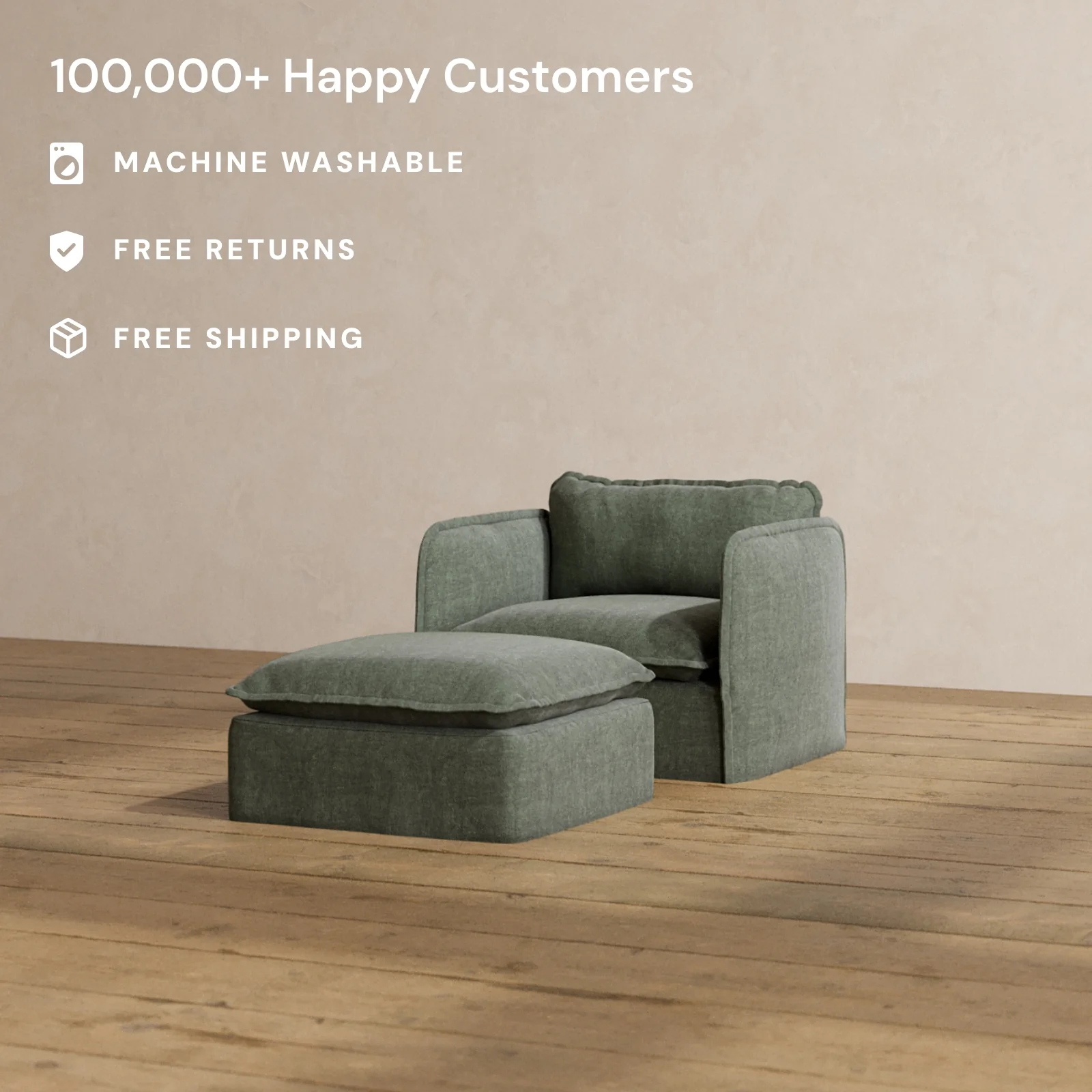 Modular Washable Armchair + Ottoman in Willow | Deluxe+ Seat | Cloud Pillow - Image 2