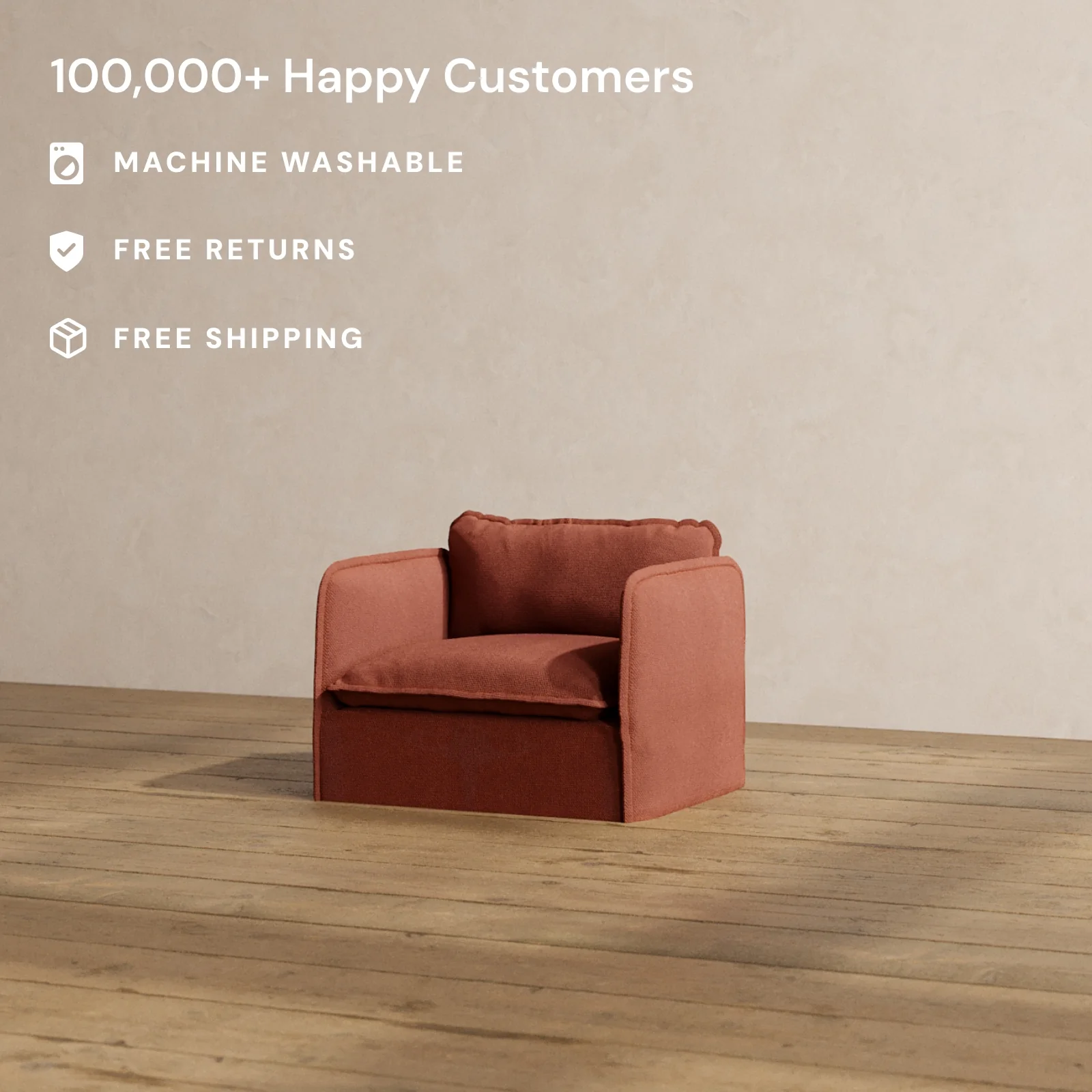 Modular Washable Armchair in Rust | Deluxe+ Seat | Cloud Pillow - Image 2
