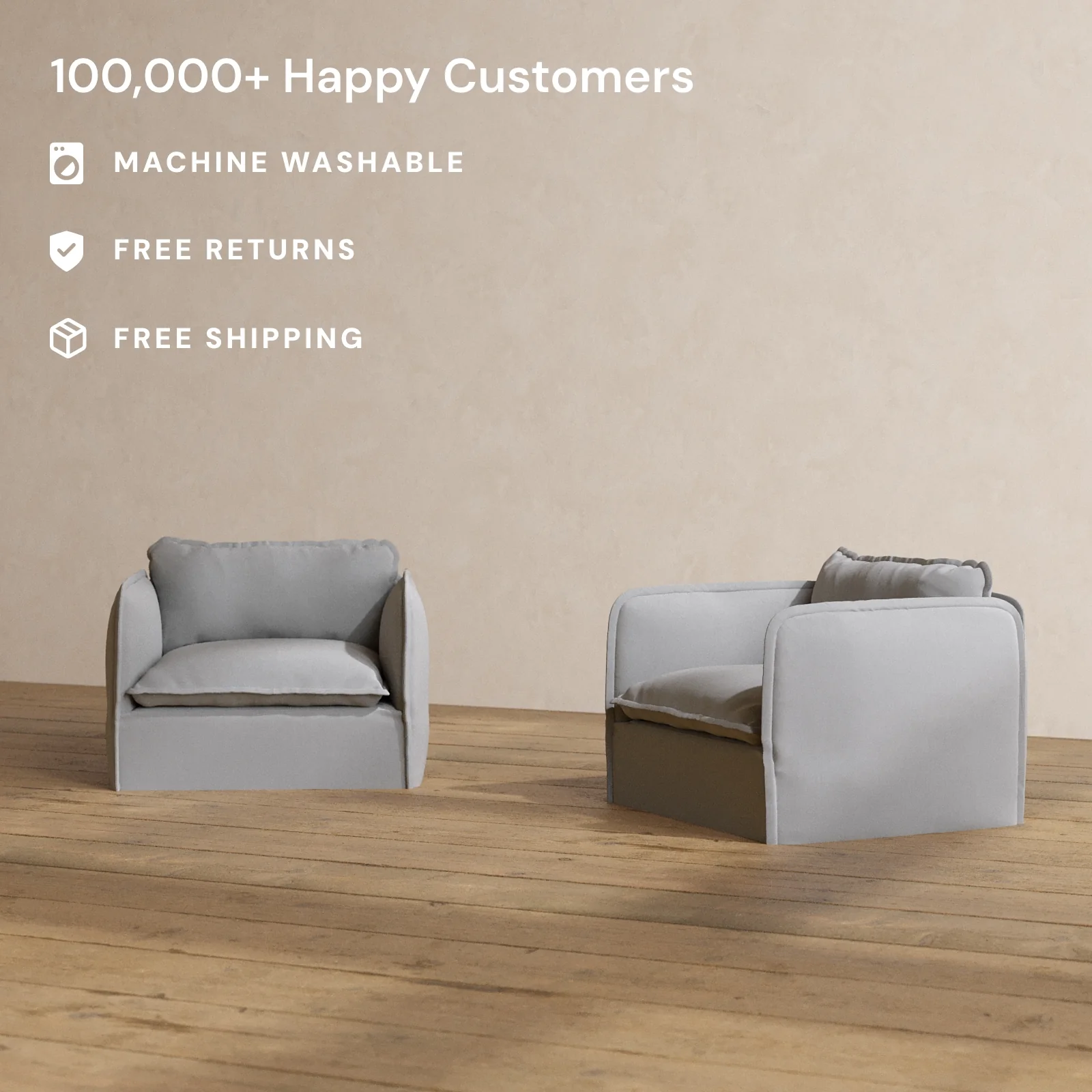 Modular Washable Armchair Set in Pumice | Memorix+ Seat | Contour Pillow - Image 2