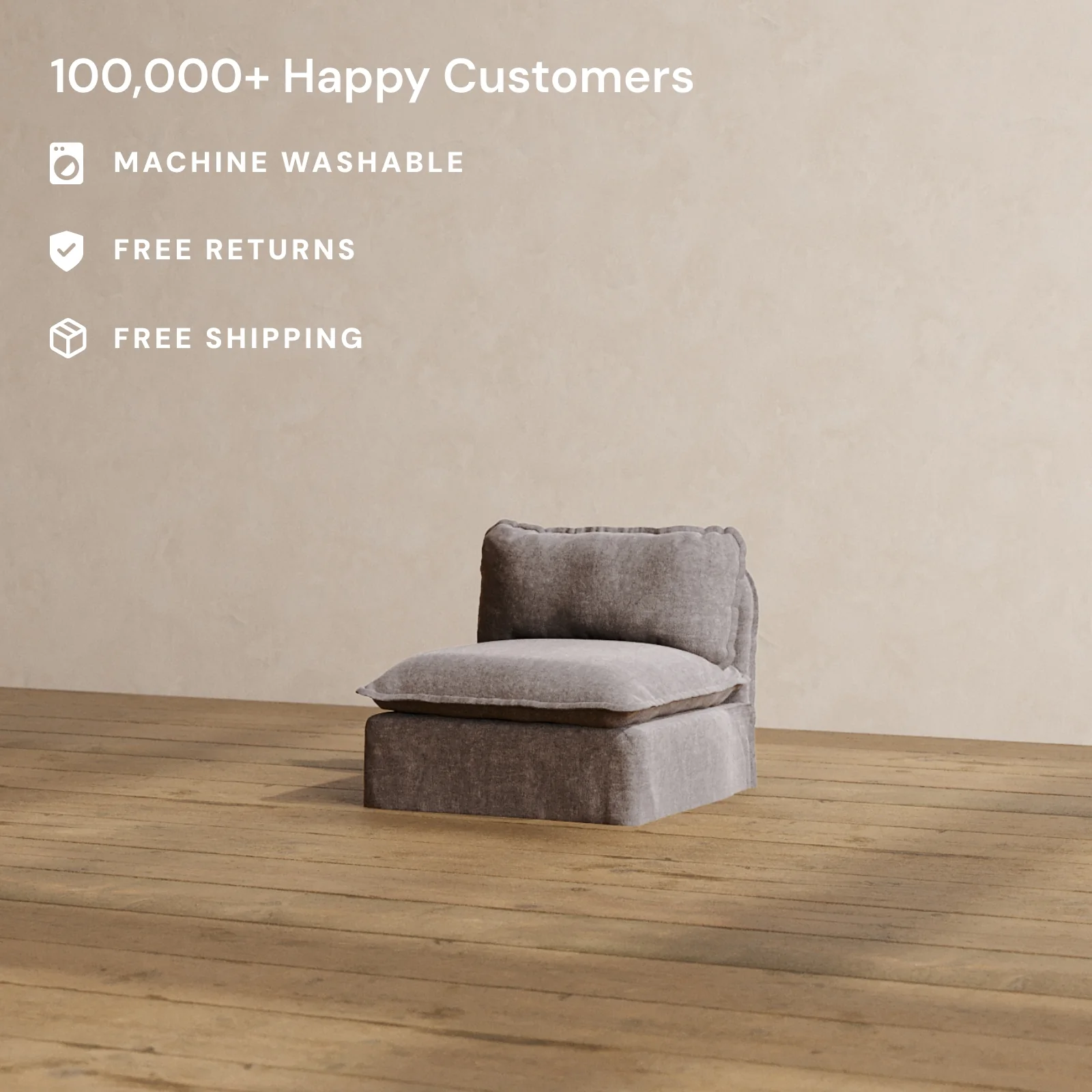 Modular Washable Armless Chair in Caviar | Deluxe+ Seat | Cloud Pillow - Image 2