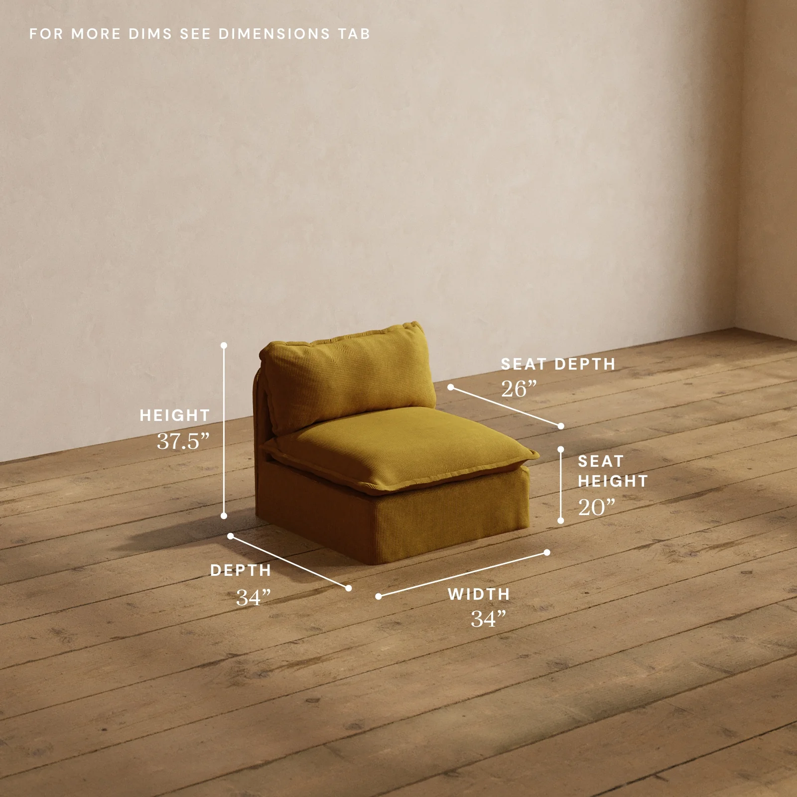 Modular Washable Armless Chair in Kiiro | Deluxe+ Seat | Cloud Pillow - Image 5