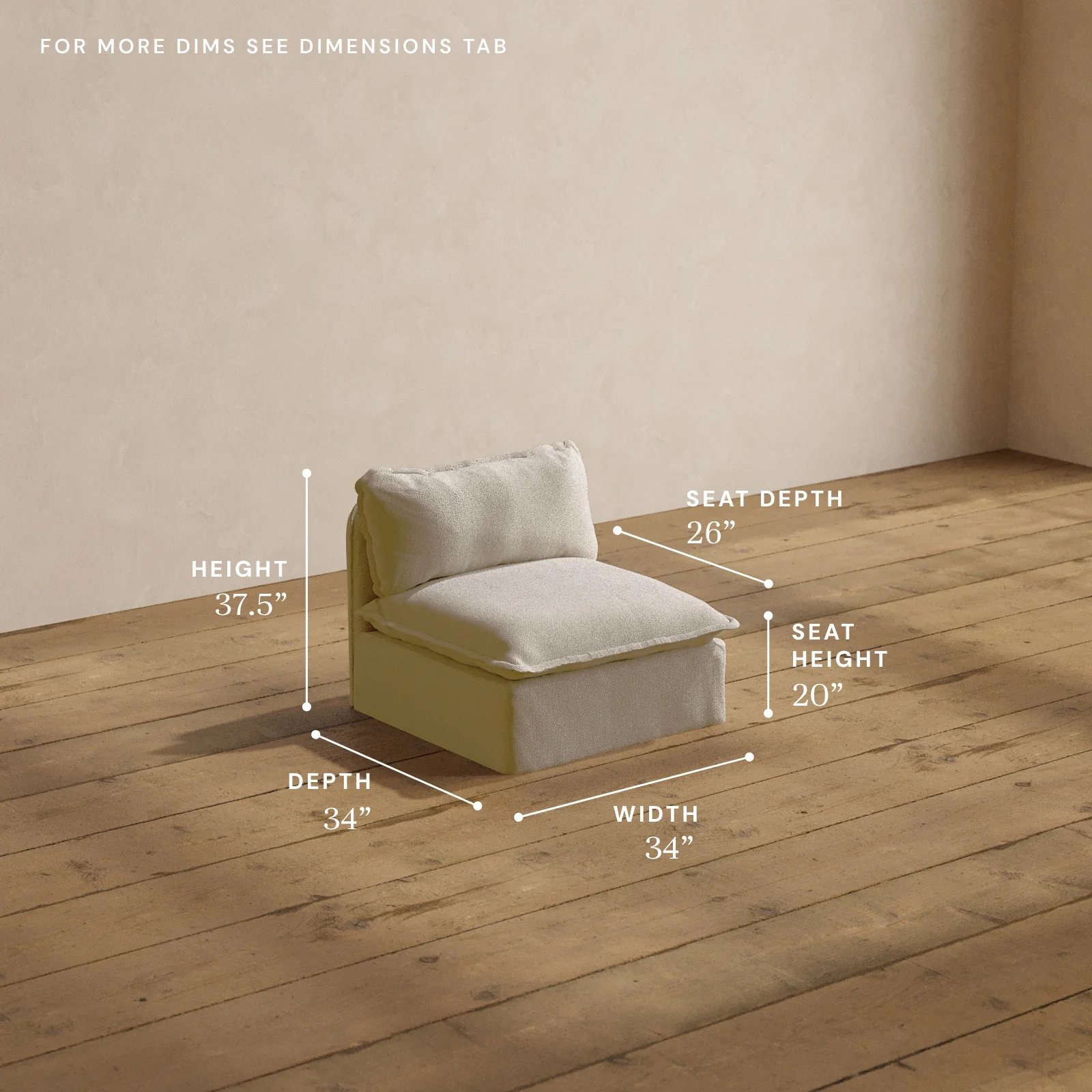 Modular Washable Armless Chair in Powder | Deluxe+ Seat | Cloud Pillow - Image 5