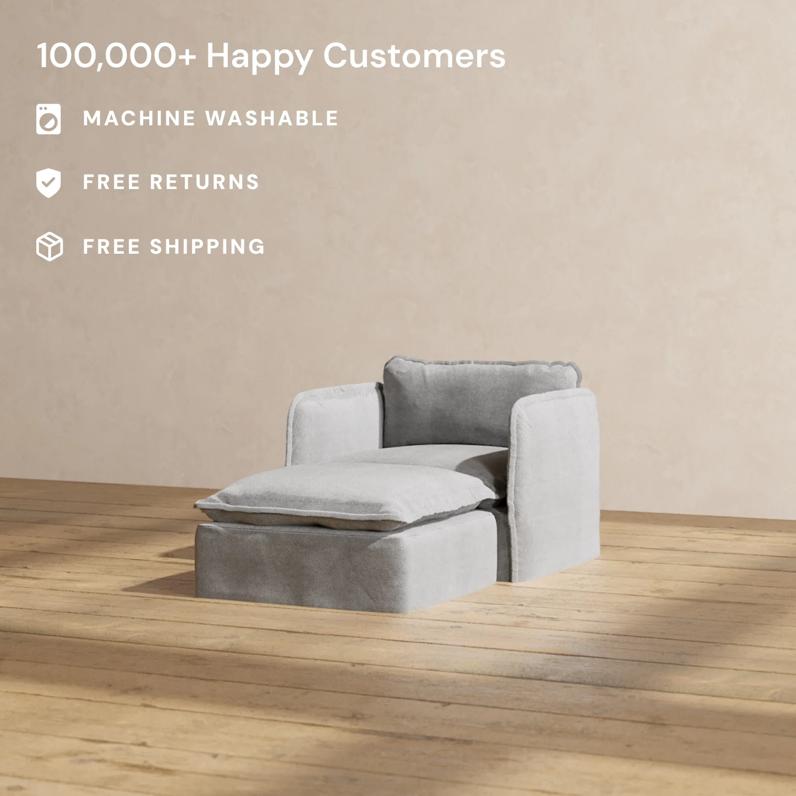 Modular Washable Chaise Armchair in Ash | Memorix+ Seat | Contour Pillow - Image 2
