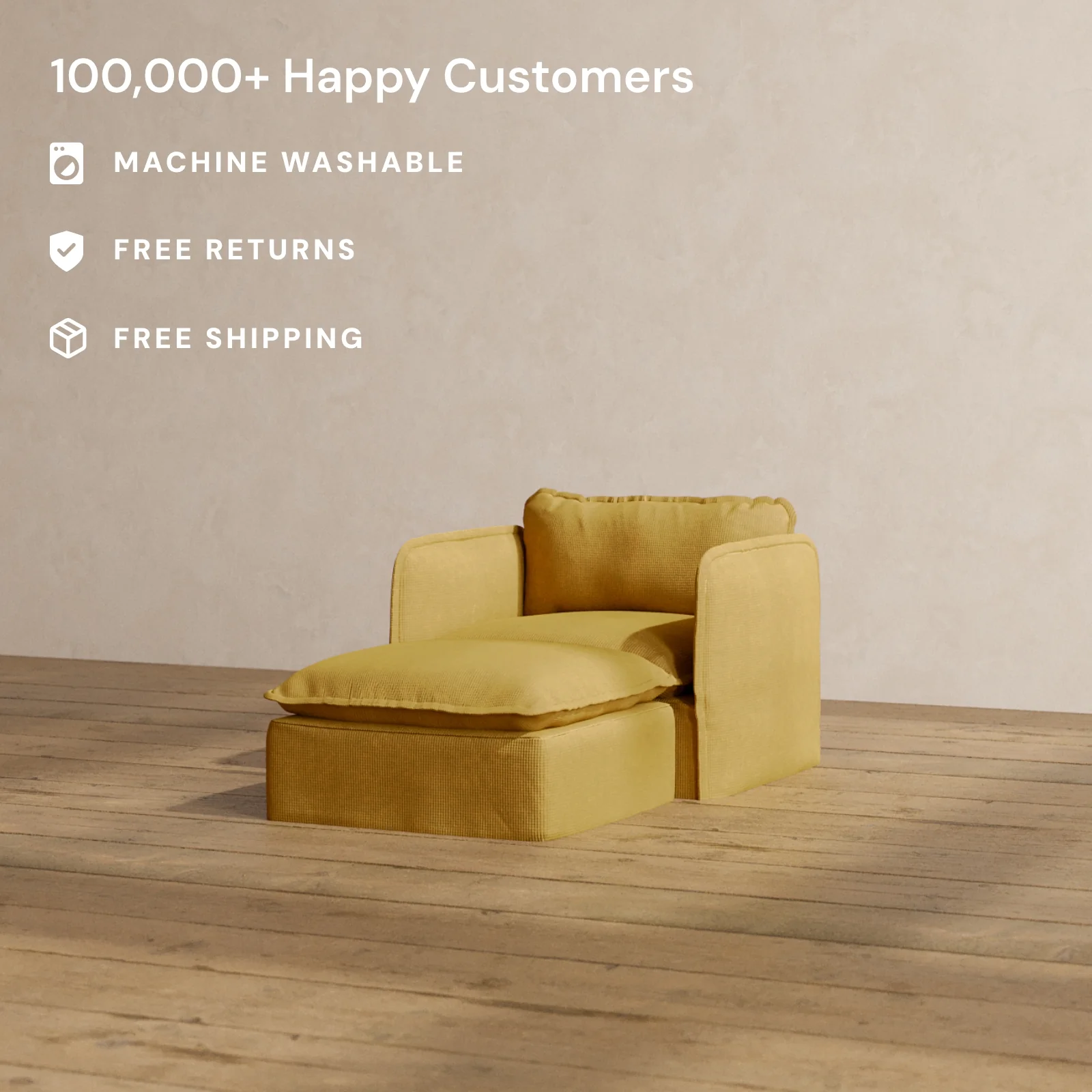 Modular Washable Chaise Armchair in Kiiro | Memorix+ Seat | Contour Pillow - Image 2