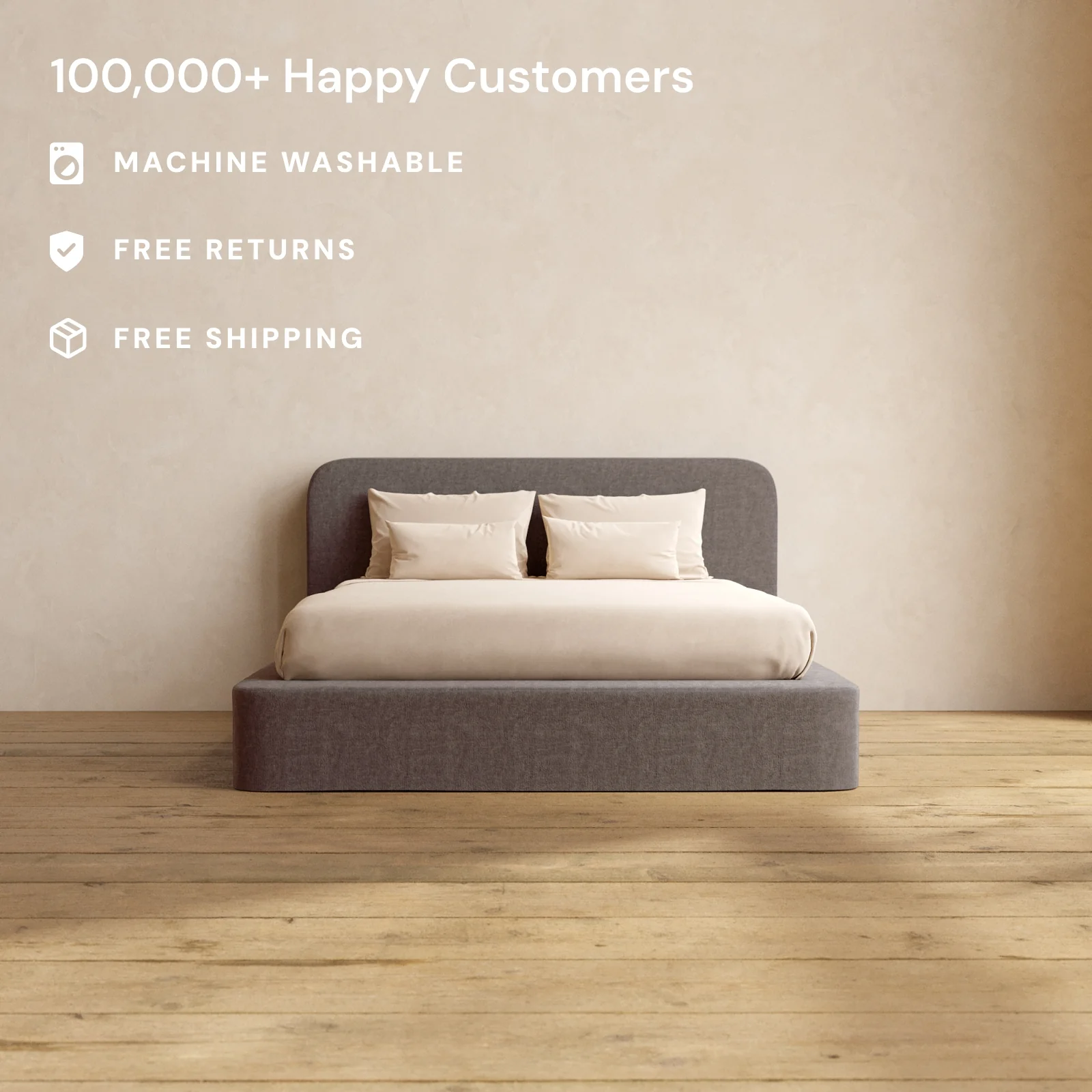 Queen Upholstered Platform Bed + Headboard | Heirloom Velvet in Caviar - Image 2