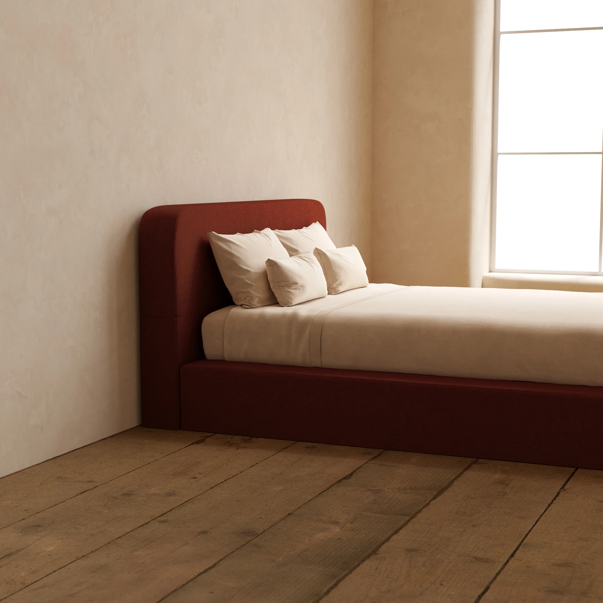 Queen Upholstered Platform Bed + Headboard | Knit Velvet in Rust - Image 7