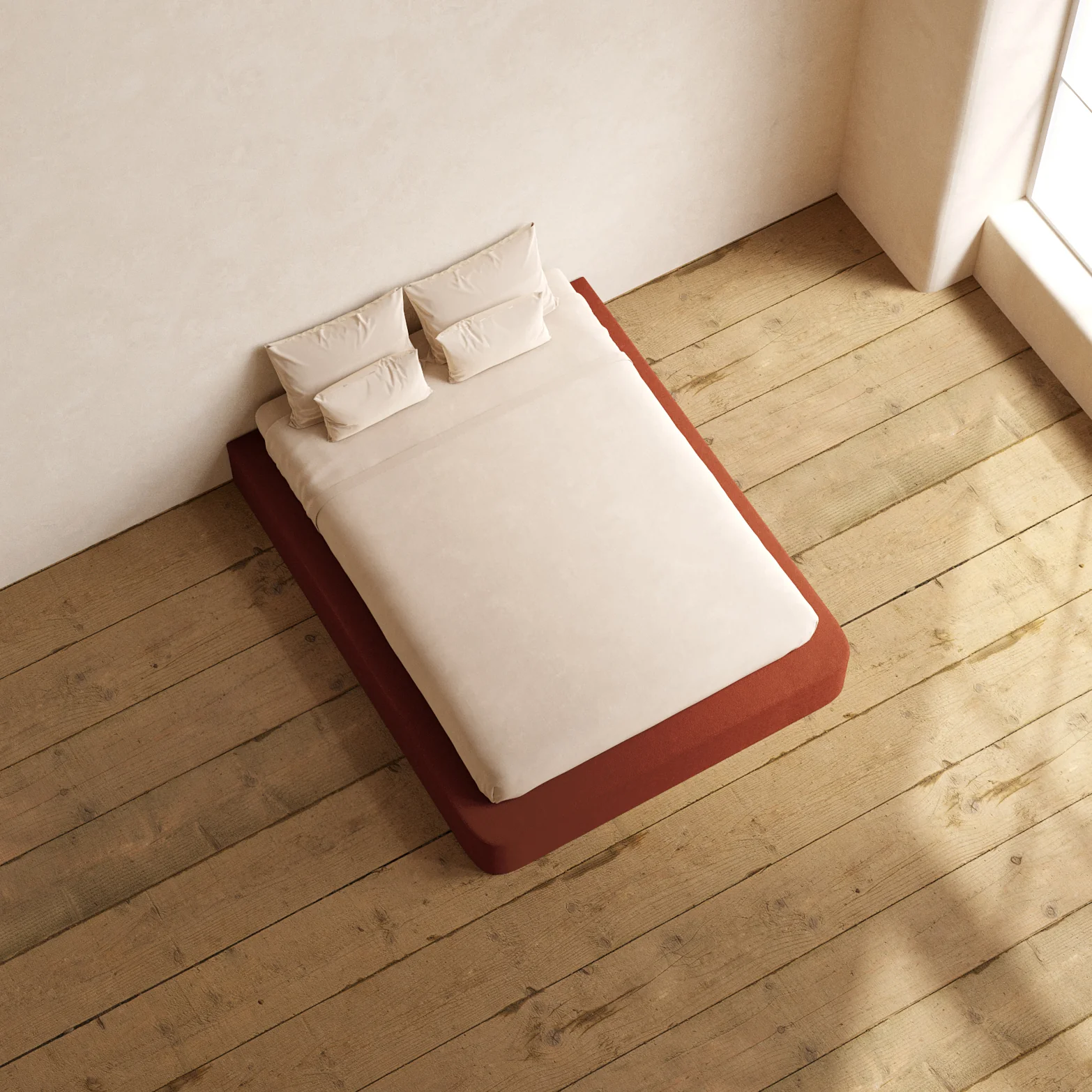 Queen Upholstered Platform Bed | Knit Velvet in Rust - Image 8