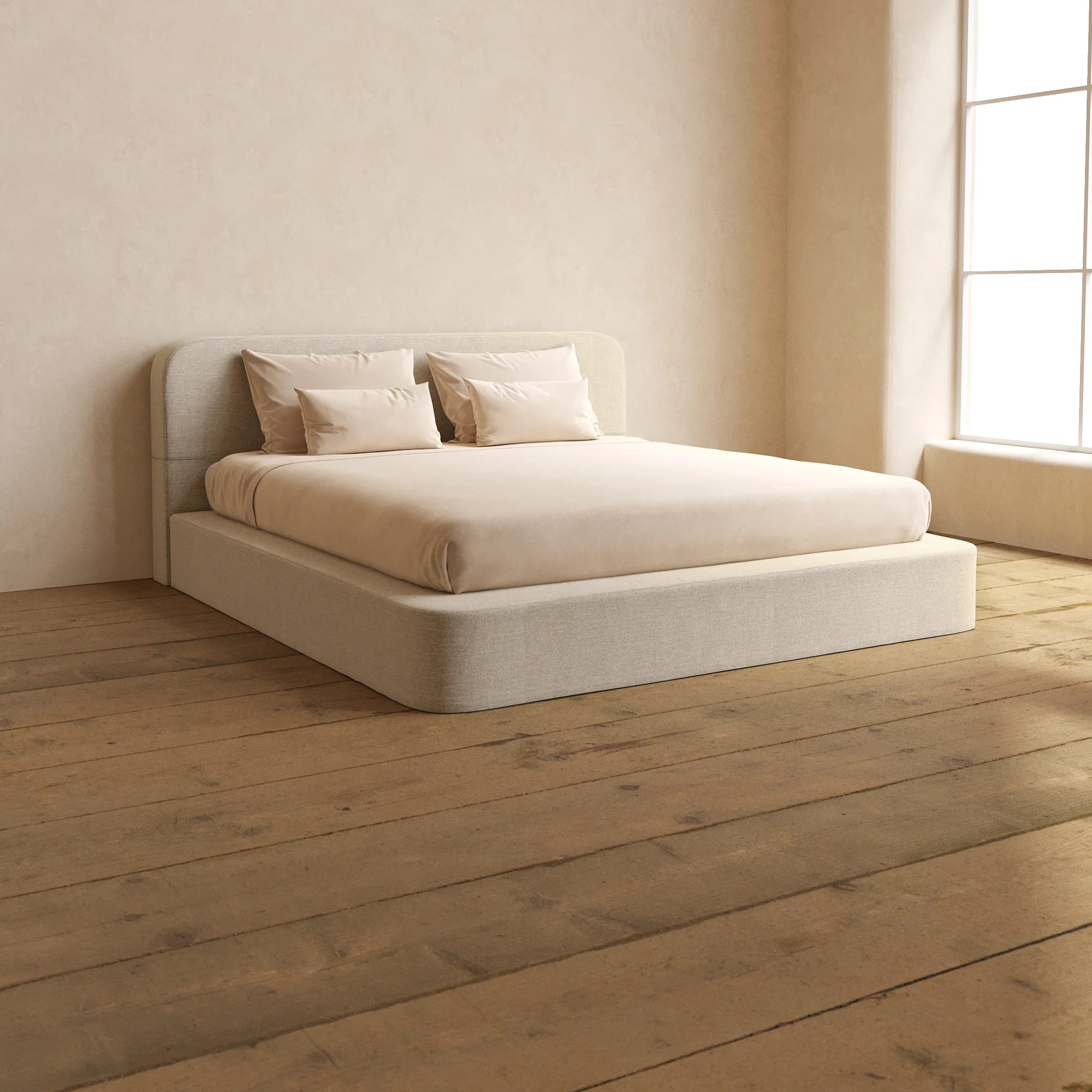 Slipcover Only - King Upholstered Platform Bed + Headboard | Blended Weave in Oat