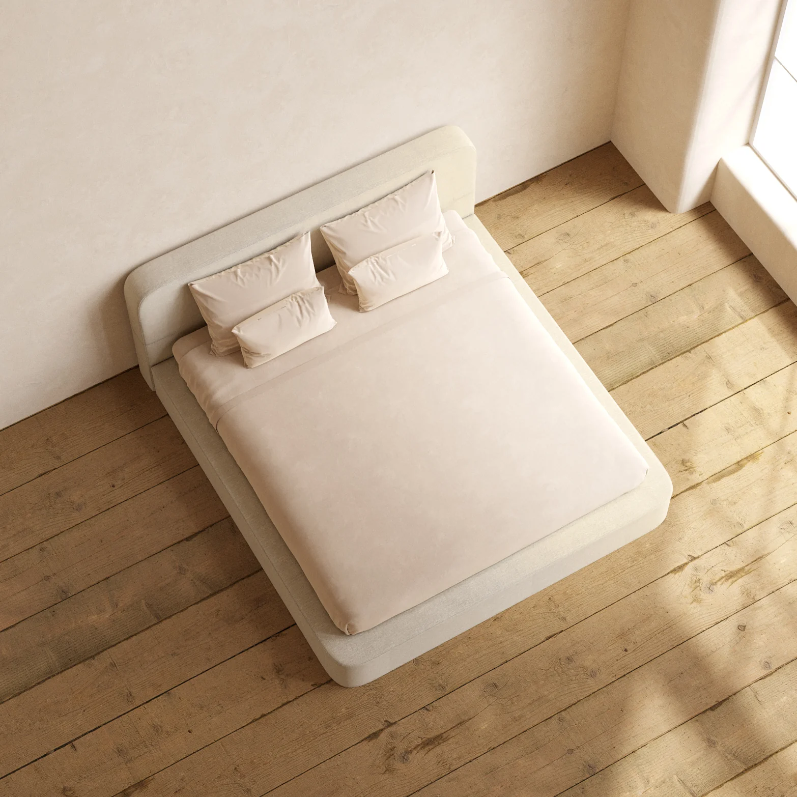 Slipcover Only - King Upholstered Platform Bed + Headboard | Blended Weave in Oat - Image 6
