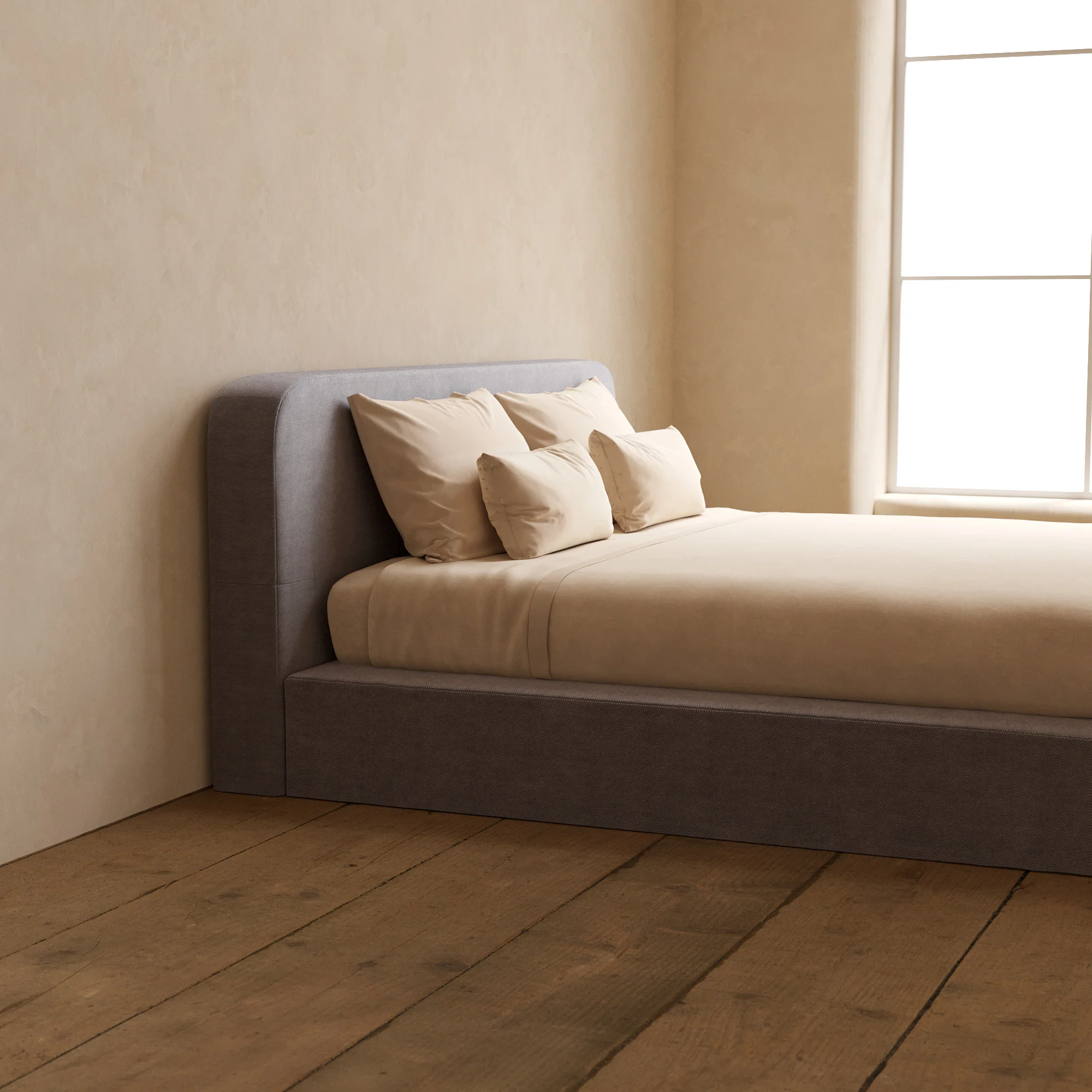 Slipcover Only - King Upholstered Platform Bed + Headboard | Plush Weave in Ash - Image 5