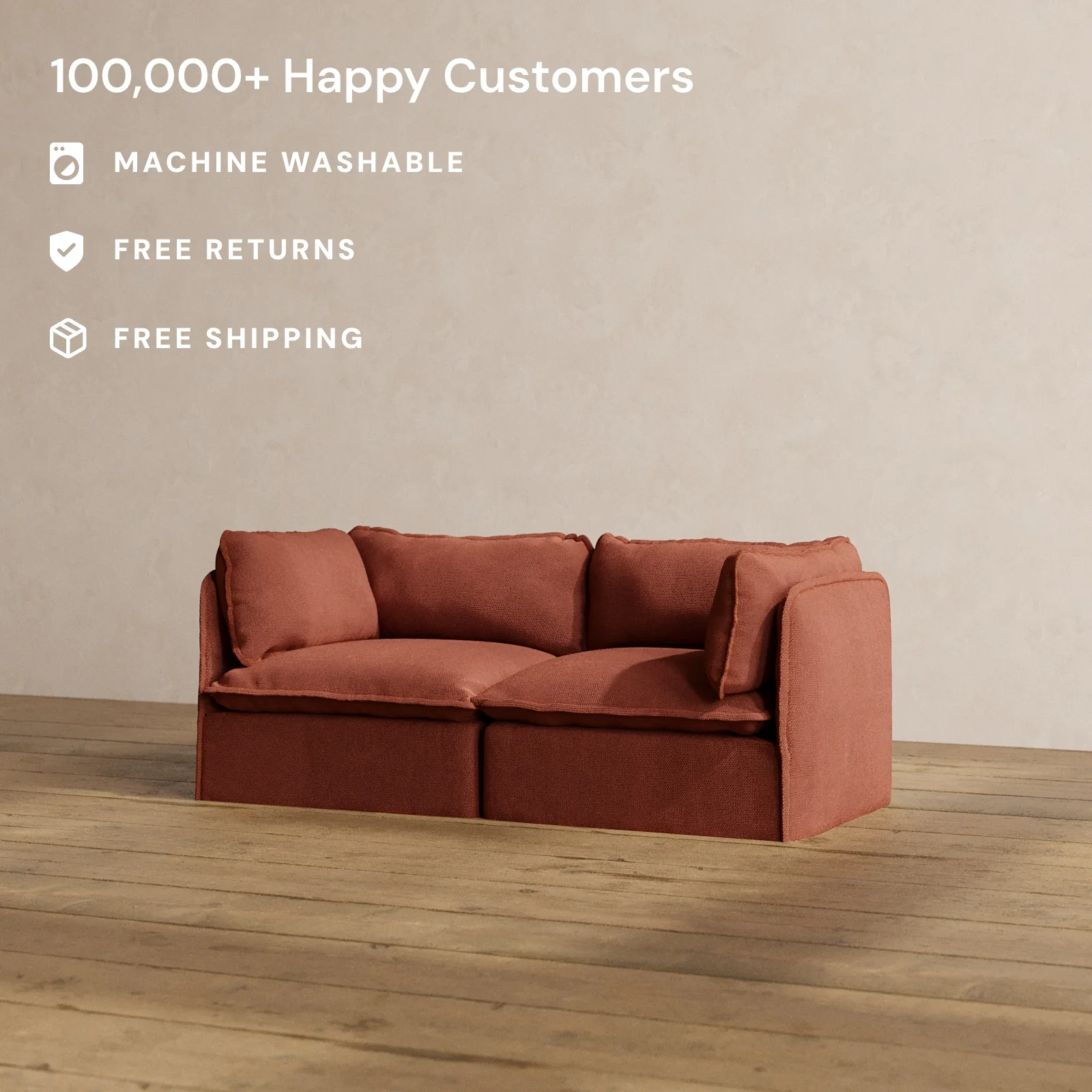 Slipcover Only - Modular Washable 2-Seater in Rust - Image 2