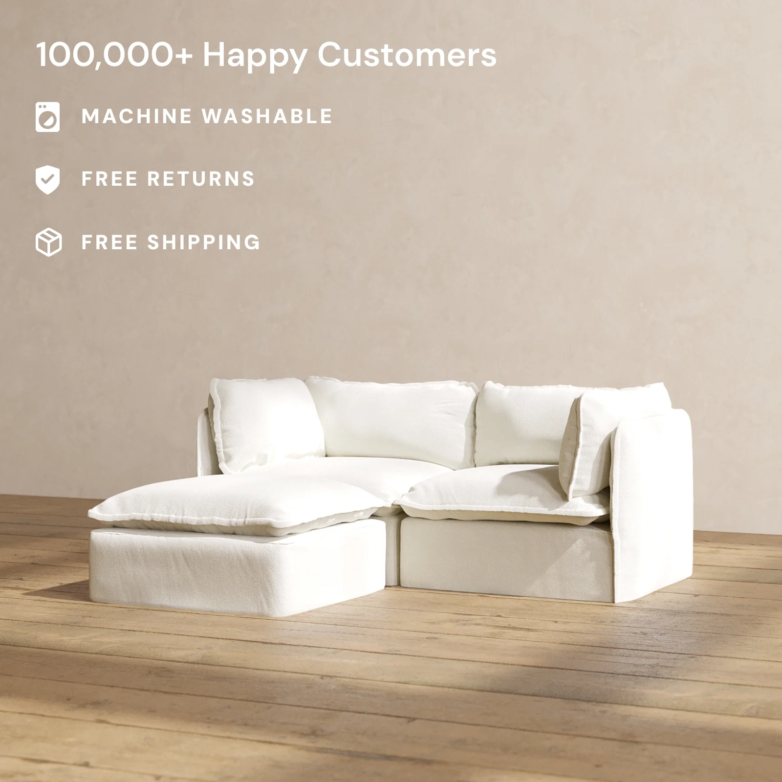 Slipcover Only - Modular Washable 2-Seater Sectional in Eggshell - Image 2