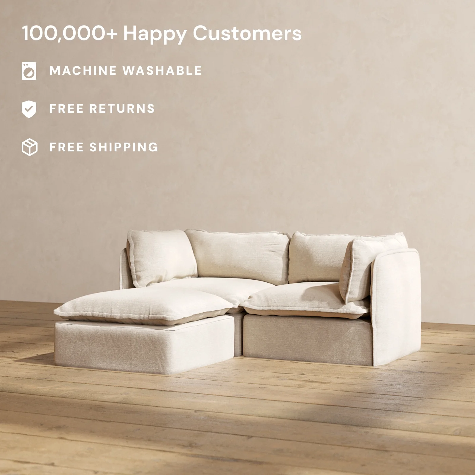 Slipcover Only - Modular Washable 2-Seater Sectional in Oat - Image 2