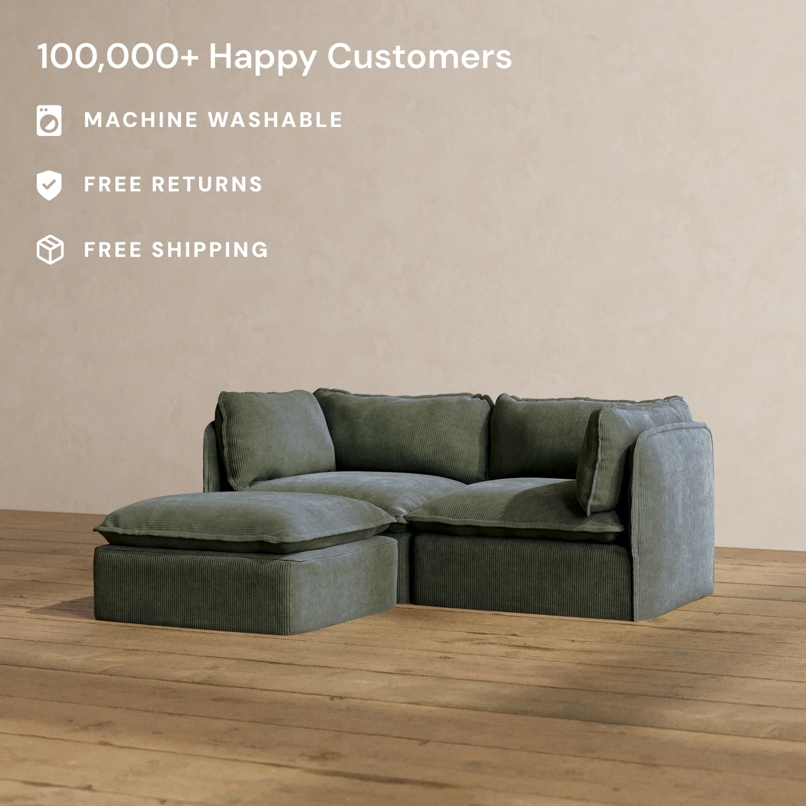 Slipcover Only - Modular Washable 2-Seater Sectional in Olivine - Image 2