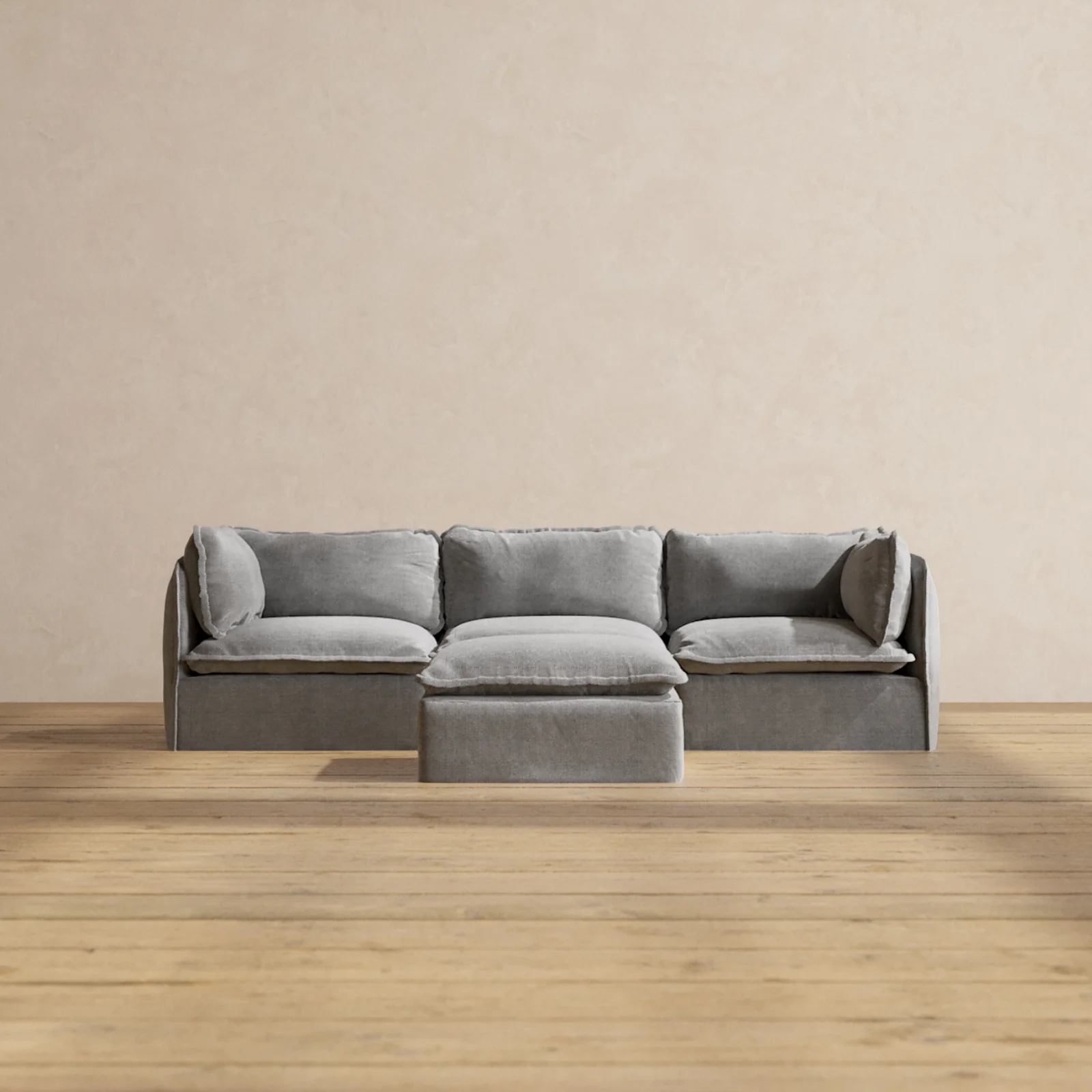 Slipcover Only - Modular Washable 3-Seater + Ottoman in Ash