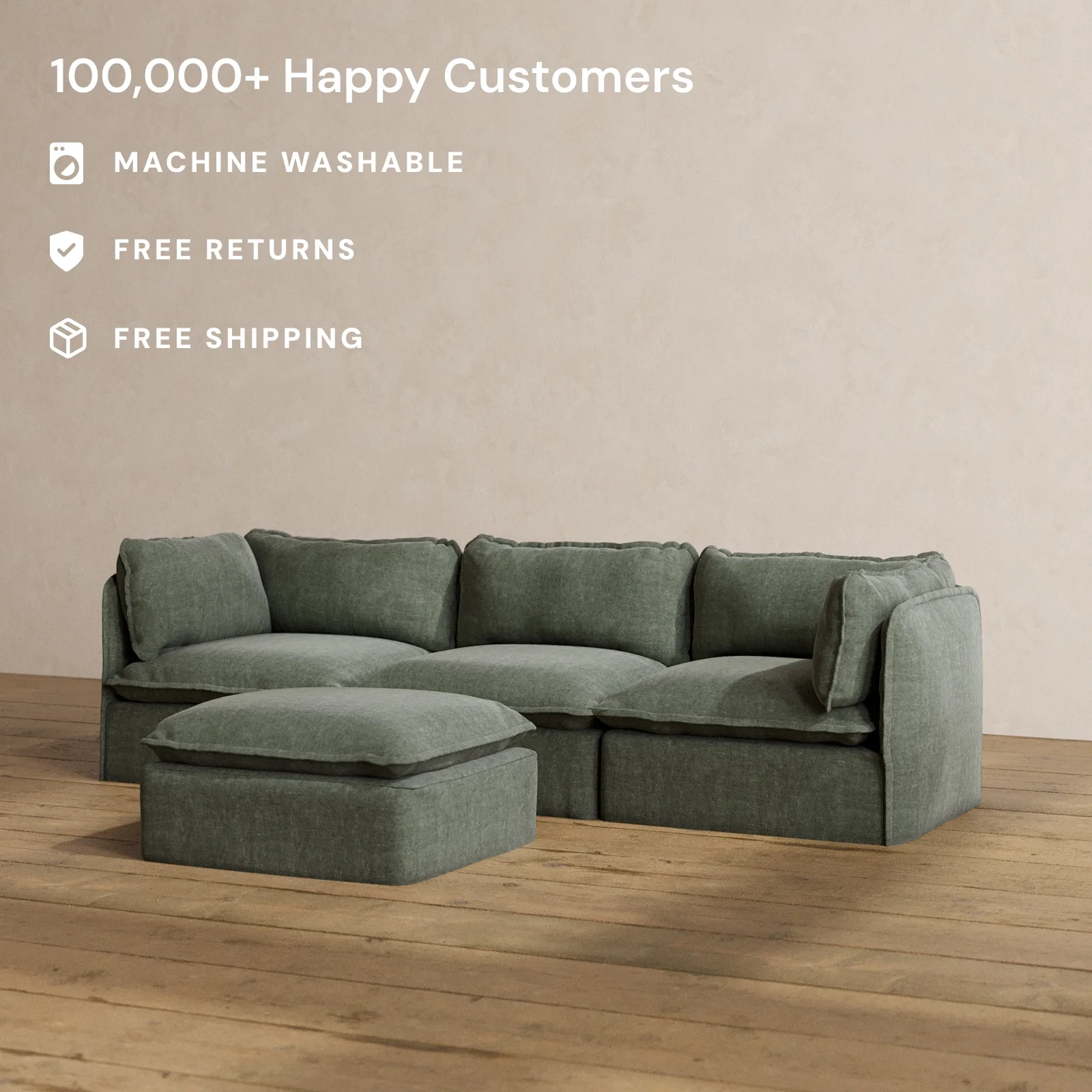Slipcover Only - Modular Washable 3-Seater + Ottoman in Willow - Image 2