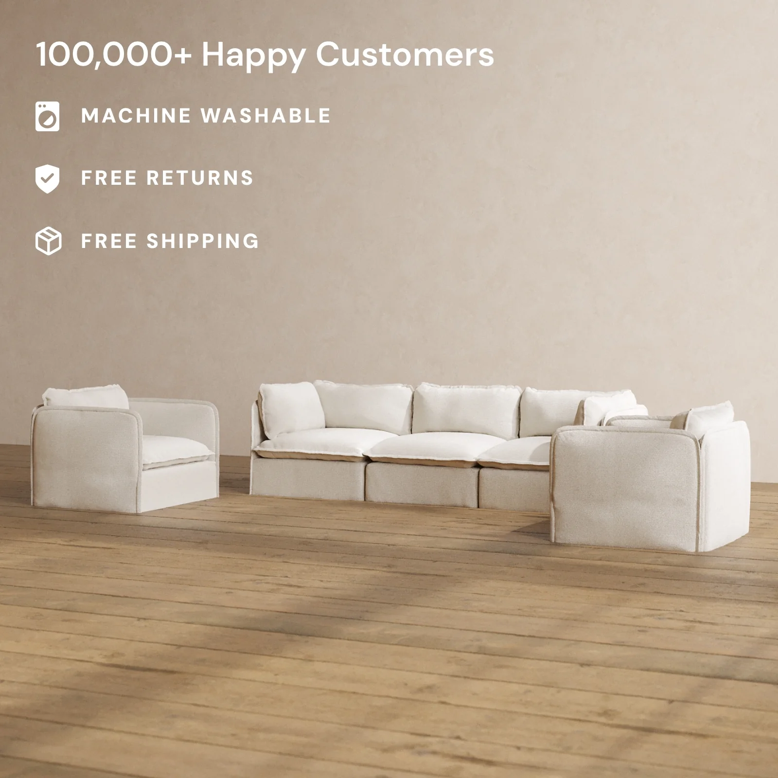 Slipcover Only - Modular Washable 3-Seater Sofa + Armchair Set in Powder - Image 2
