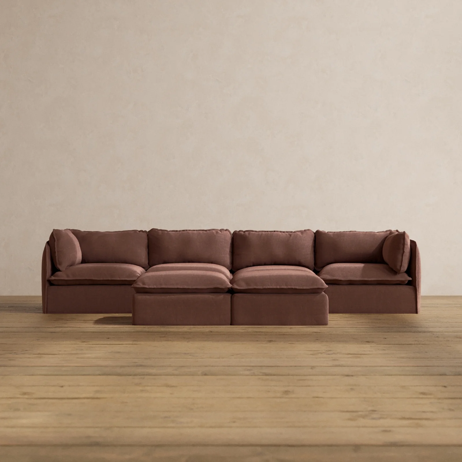 Slipcover Only - Modular Washable 4-Seater + Bench Ottoman in Chestnut