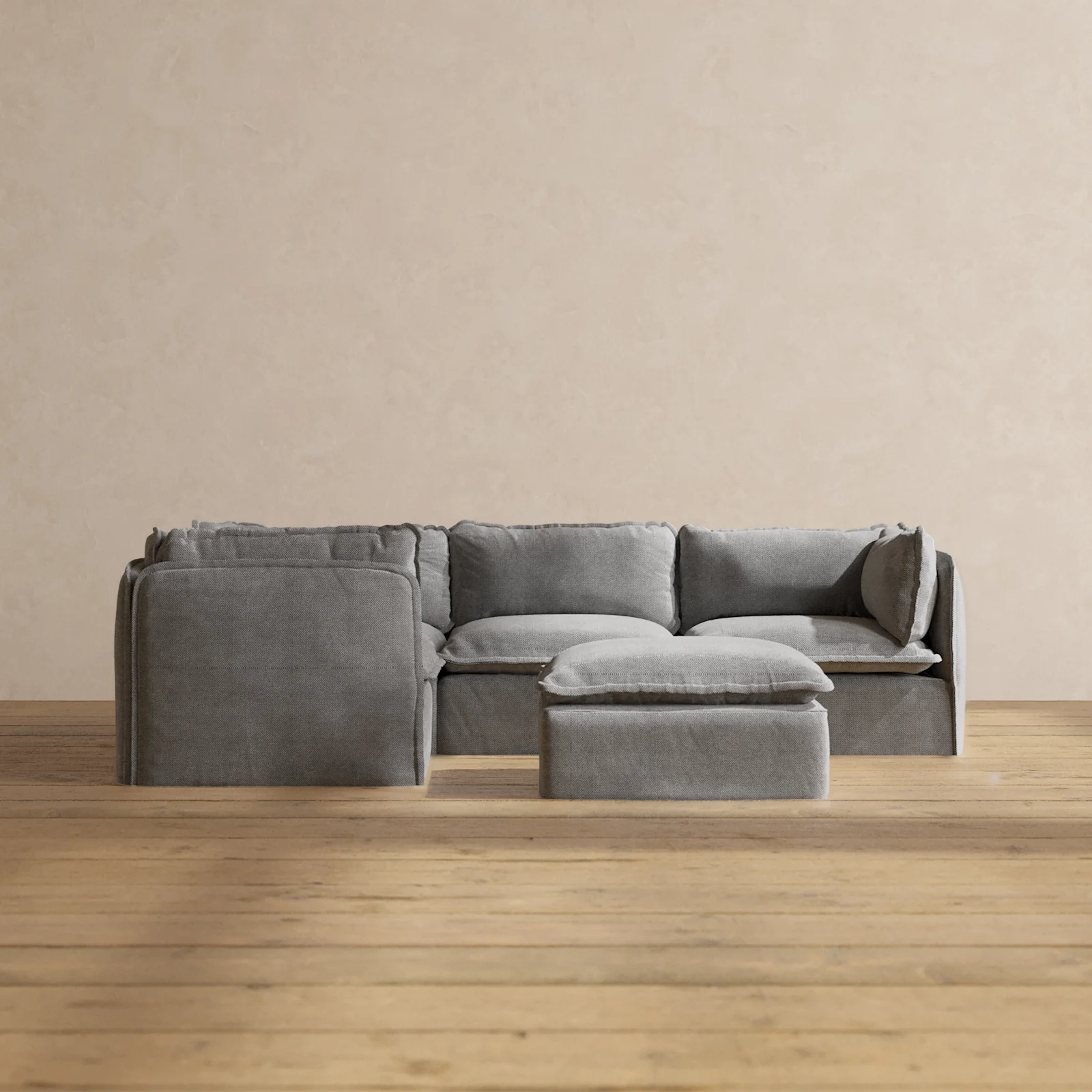 Slipcover Only - Modular Washable 4-Seater Corner Sectional + Ottoman in Ash