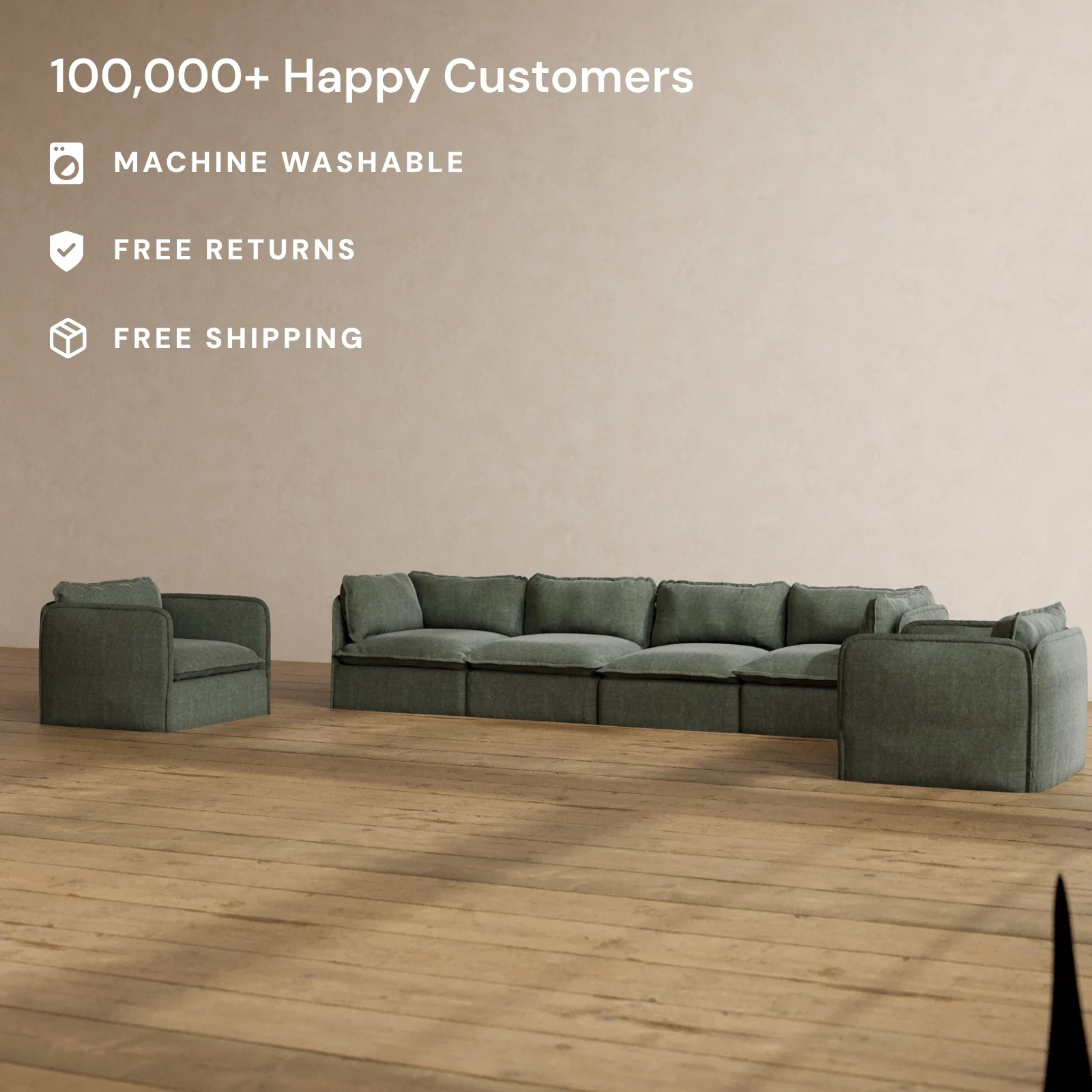 Slipcover Only - Modular Washable 4-Seater Sofa + Armchair Set in Willow - Image 2