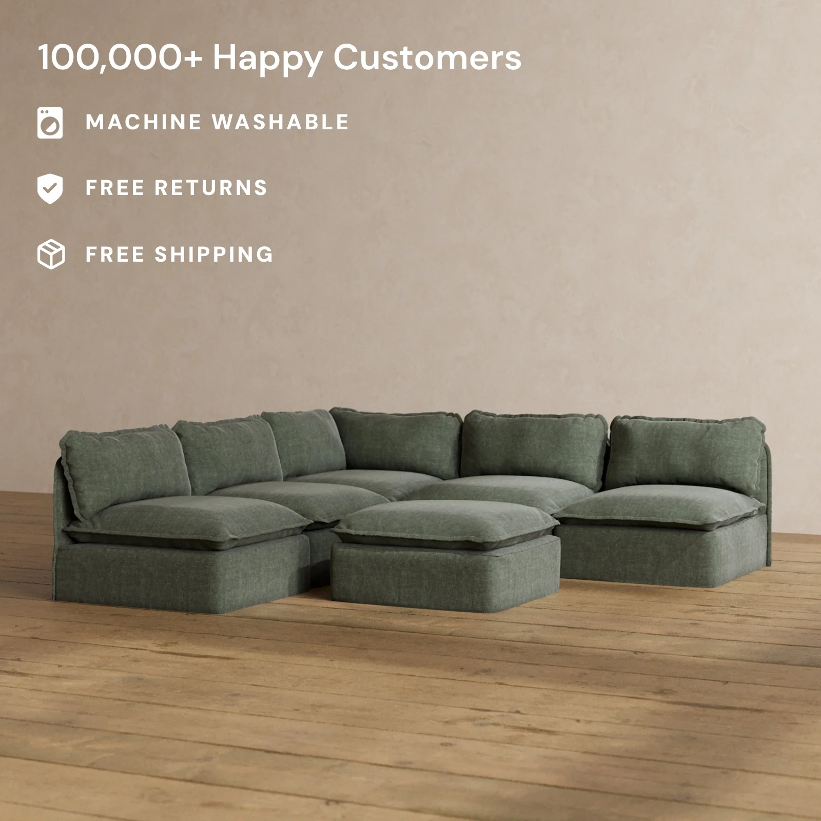 Slipcover Only - Modular Washable 5-Seater Open-Ends Corner Sectional + Ottoman in Willow - Image 2