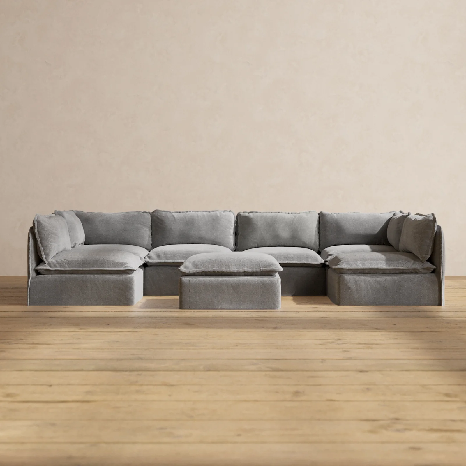 Slipcover Only - Modular Washable 6-Seater Open-Ends U-Sectional + Ottoman in Ash