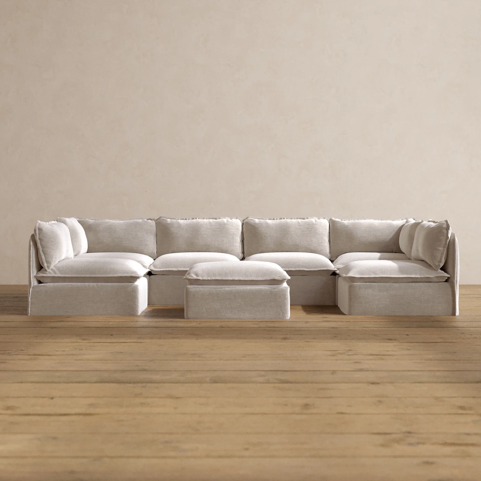 Slipcover Only - Modular Washable 6-Seater Open-Ends U-Sectional + Ottoman in Mist