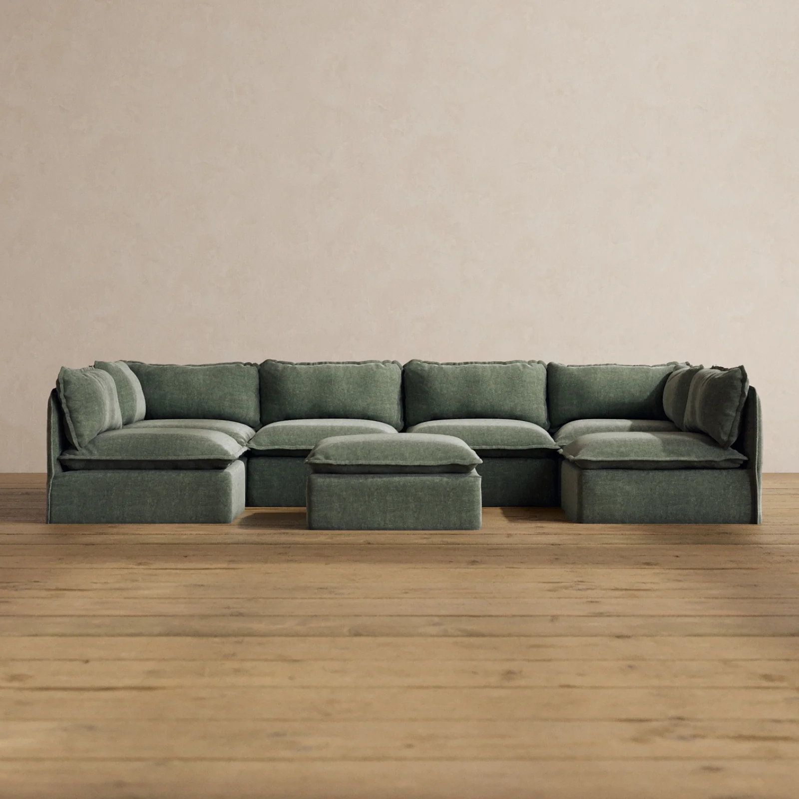 Slipcover Only - Modular Washable 6-Seater Open-Ends U-Sectional + Ottoman in Willow