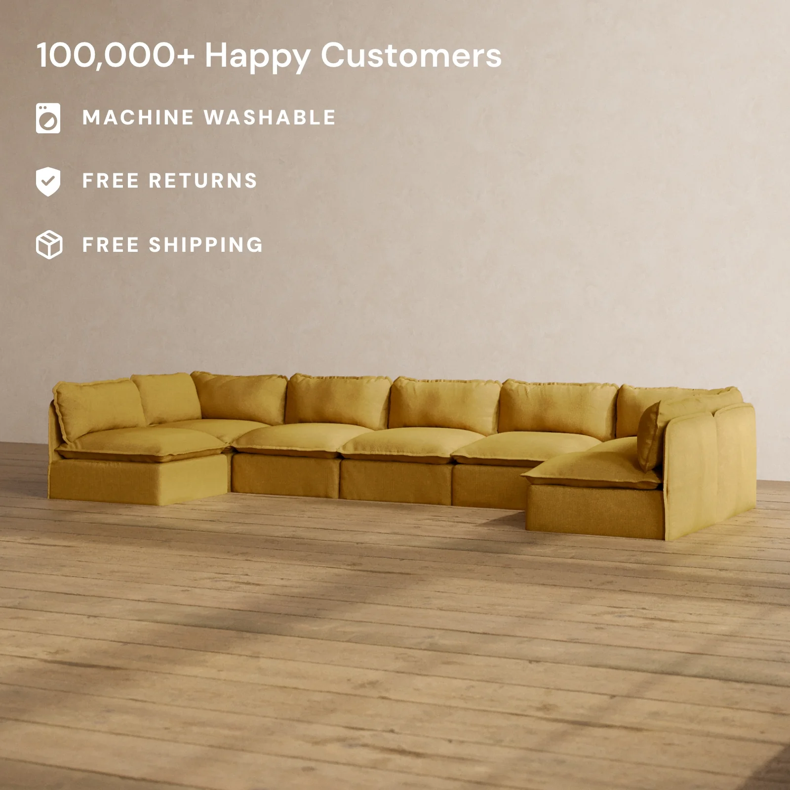 Slipcover Only - Modular Washable 7-Seater Open-Ends U-Sectional in Kiiro - Image 2
