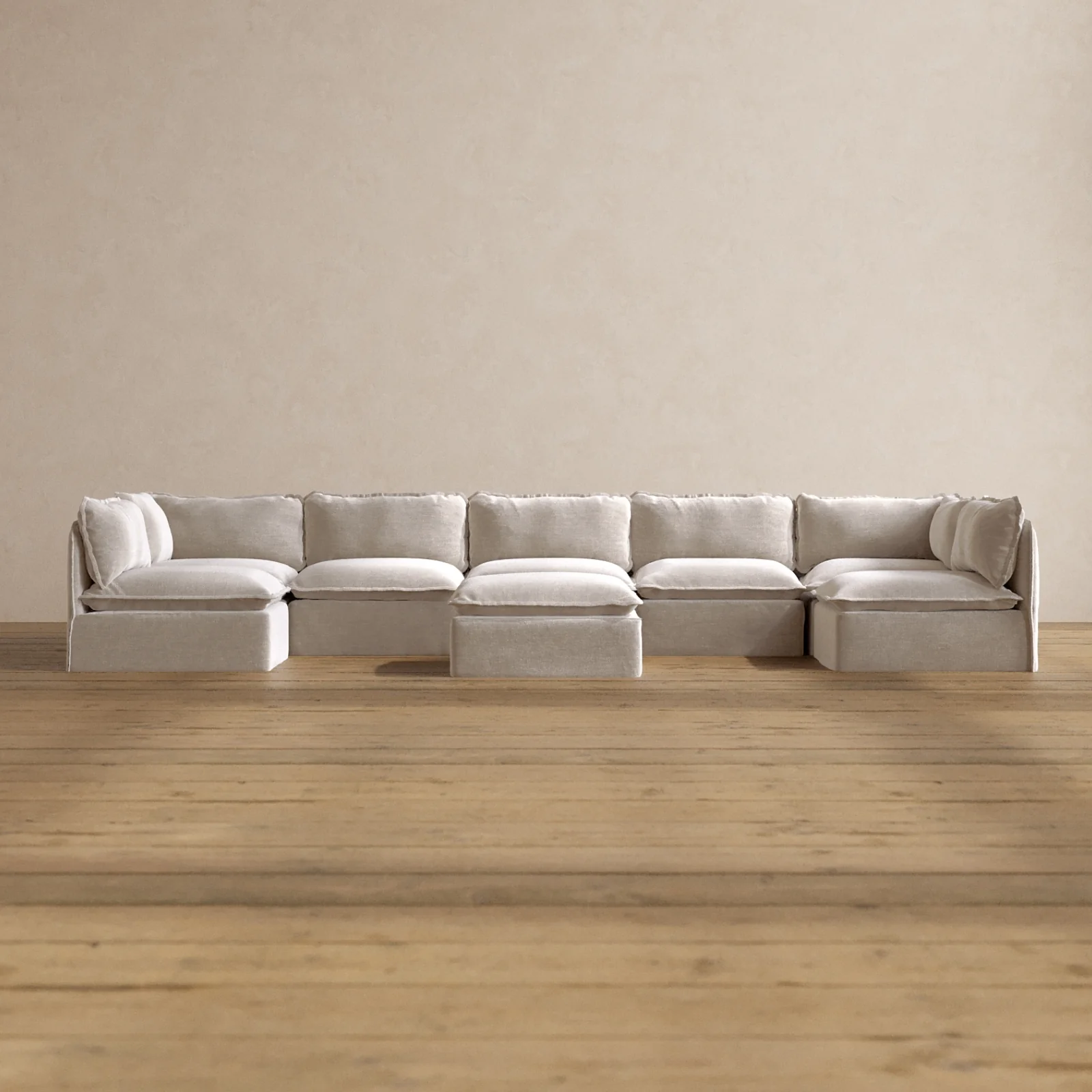 Slipcover Only - Modular Washable 7-Seater Open-Ends U-Sectional + Ottoman in Mist
