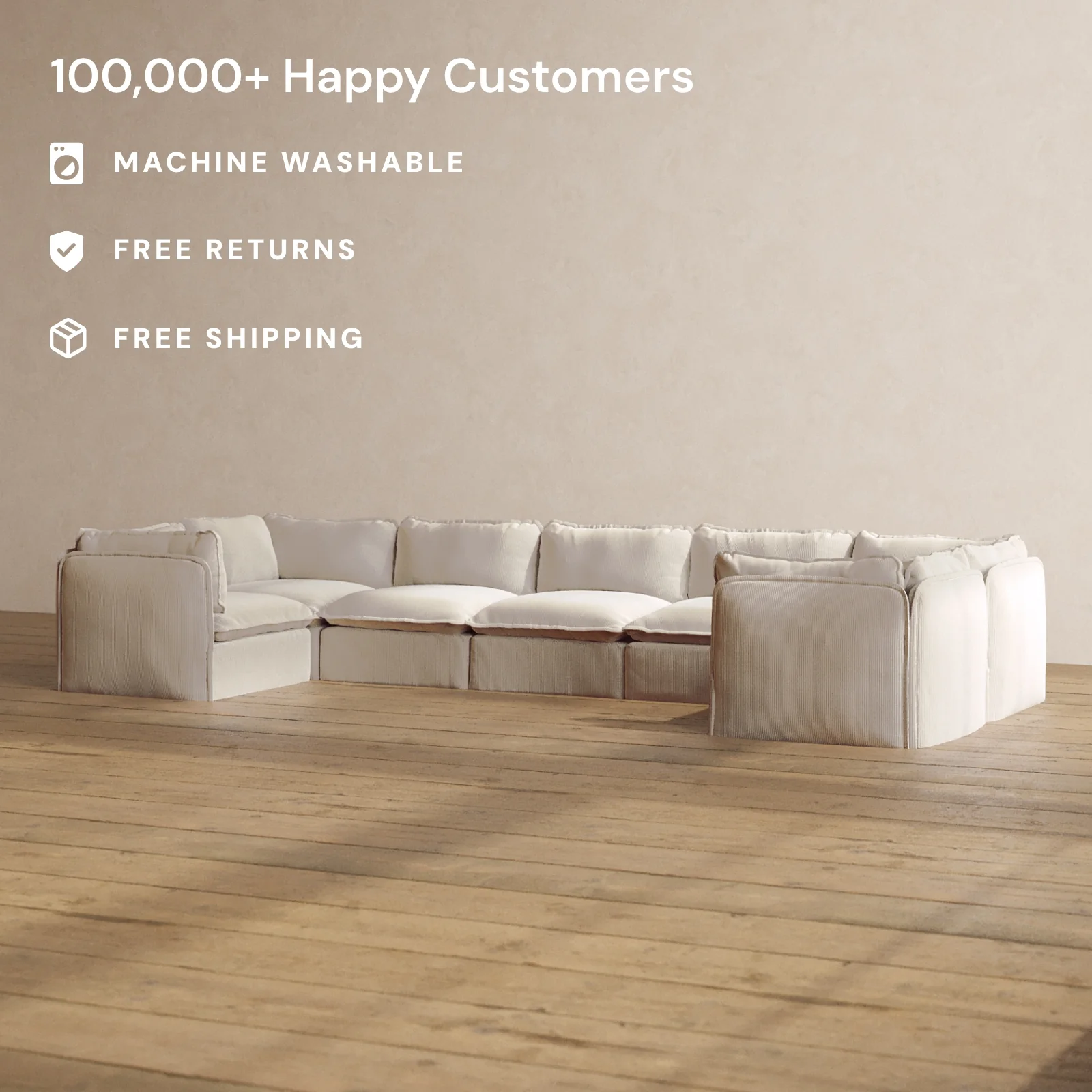 Slipcover Only - Modular Washable 7-Seater U-Sectional in Milk - Image 2