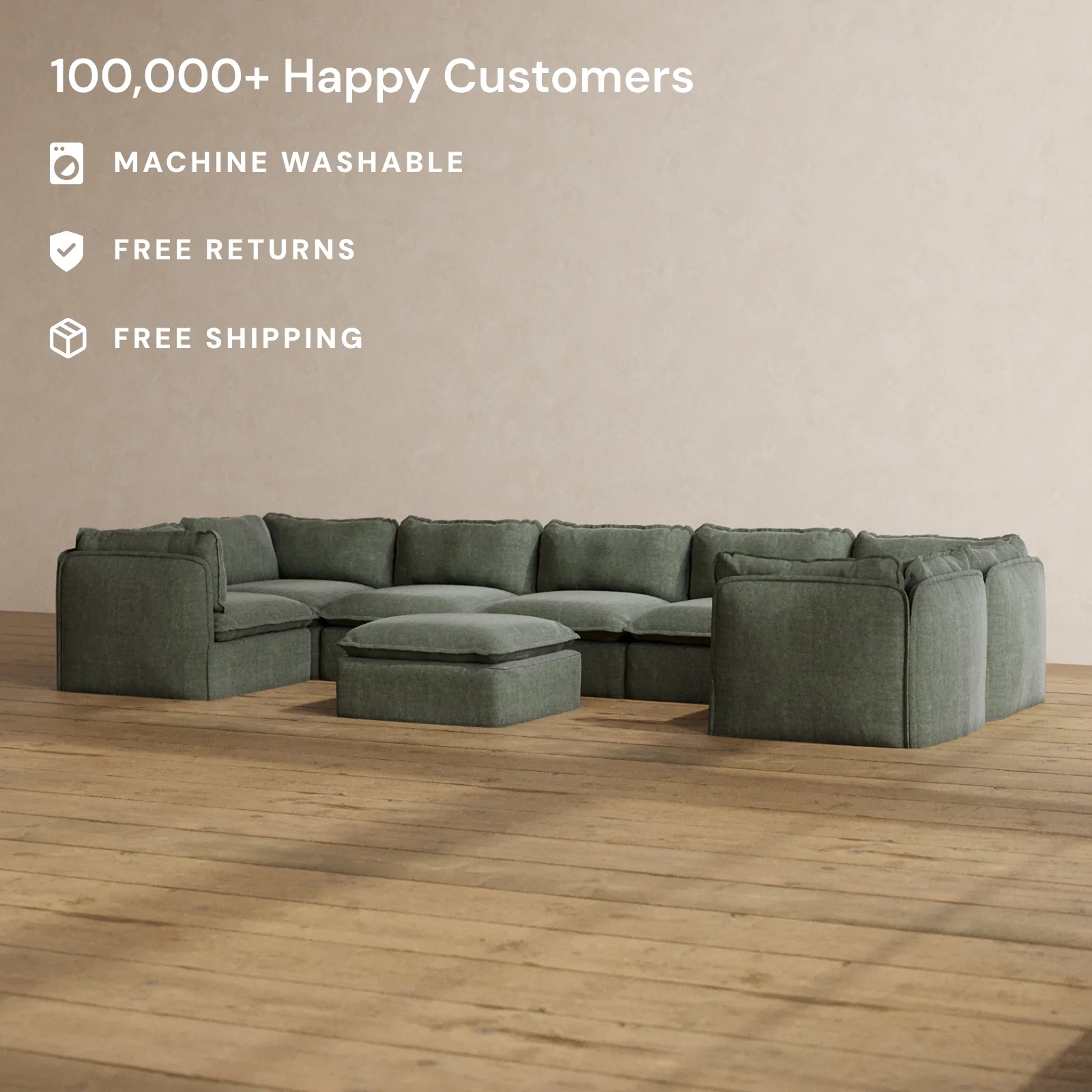 Slipcover Only - Modular Washable 7-Seater U-Sectional + Ottoman in Willow - Image 2