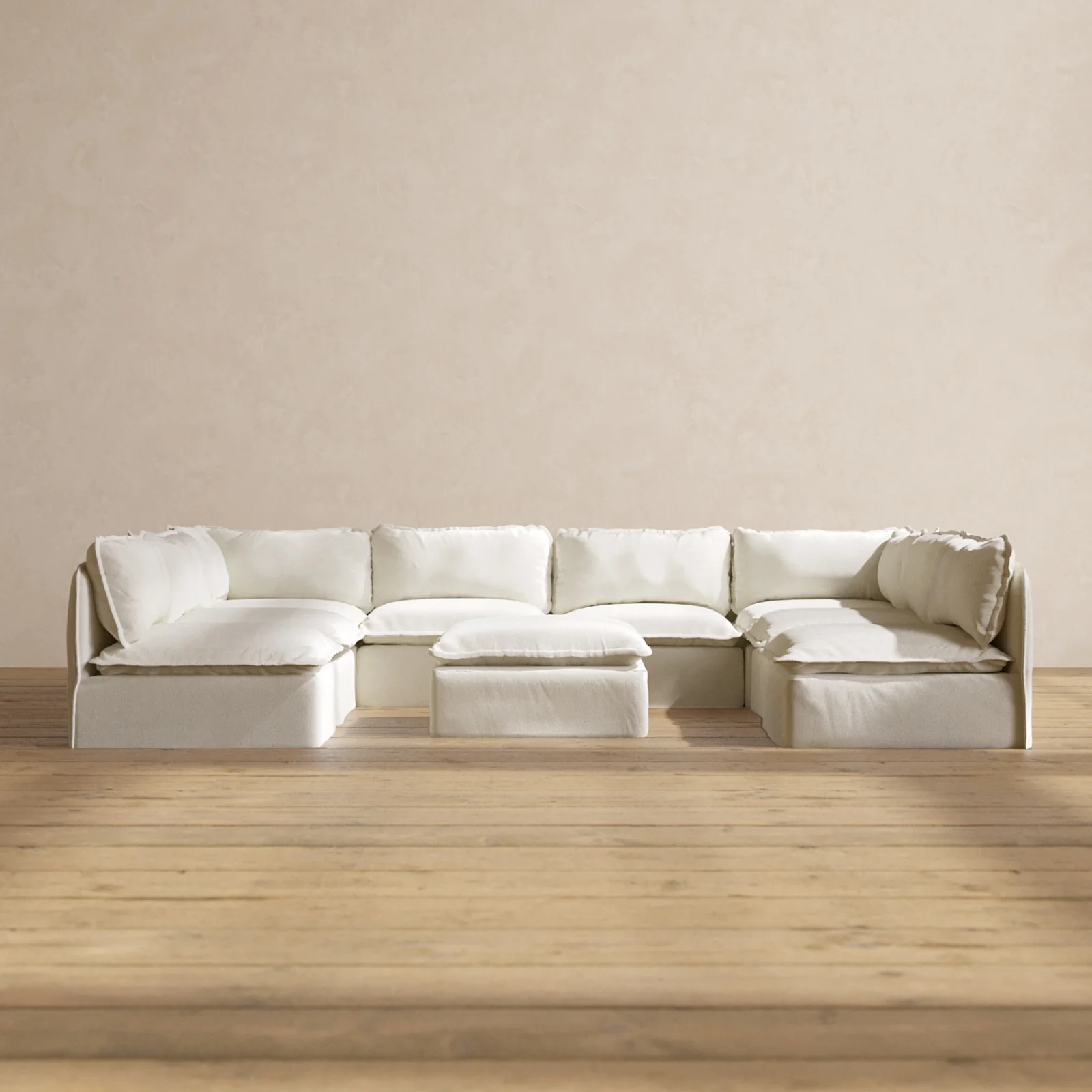 Slipcover Only - Modular Washable 8-Seater Open-Ends U-Sectional + Ottoman in Eggshell