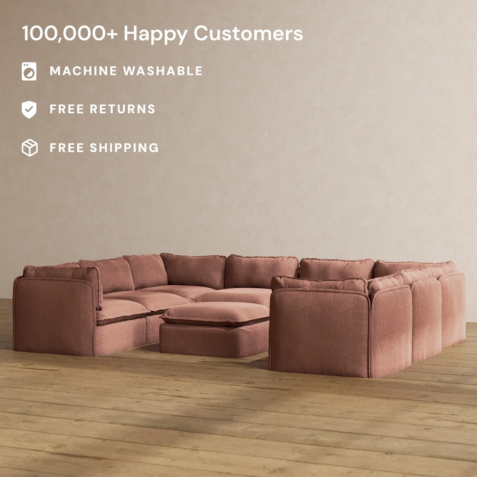 Slipcover Only - Modular Washable 8-Seater U-Sectional + Ottoman in Chestnut - Image 2
