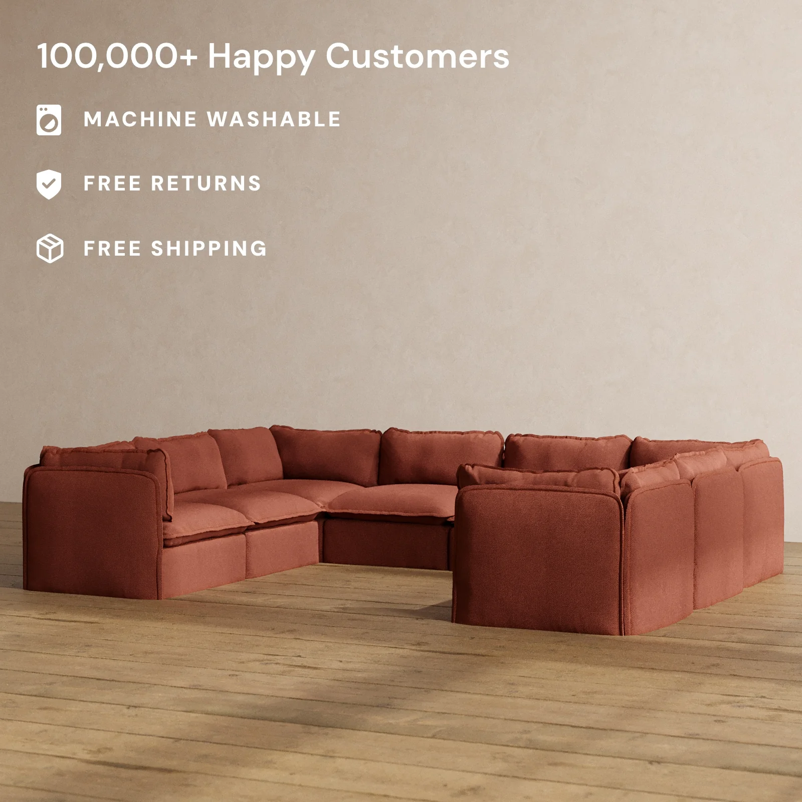 Slipcover Only - Modular Washable 8-Seater U-Sectional in Rust - Image 2
