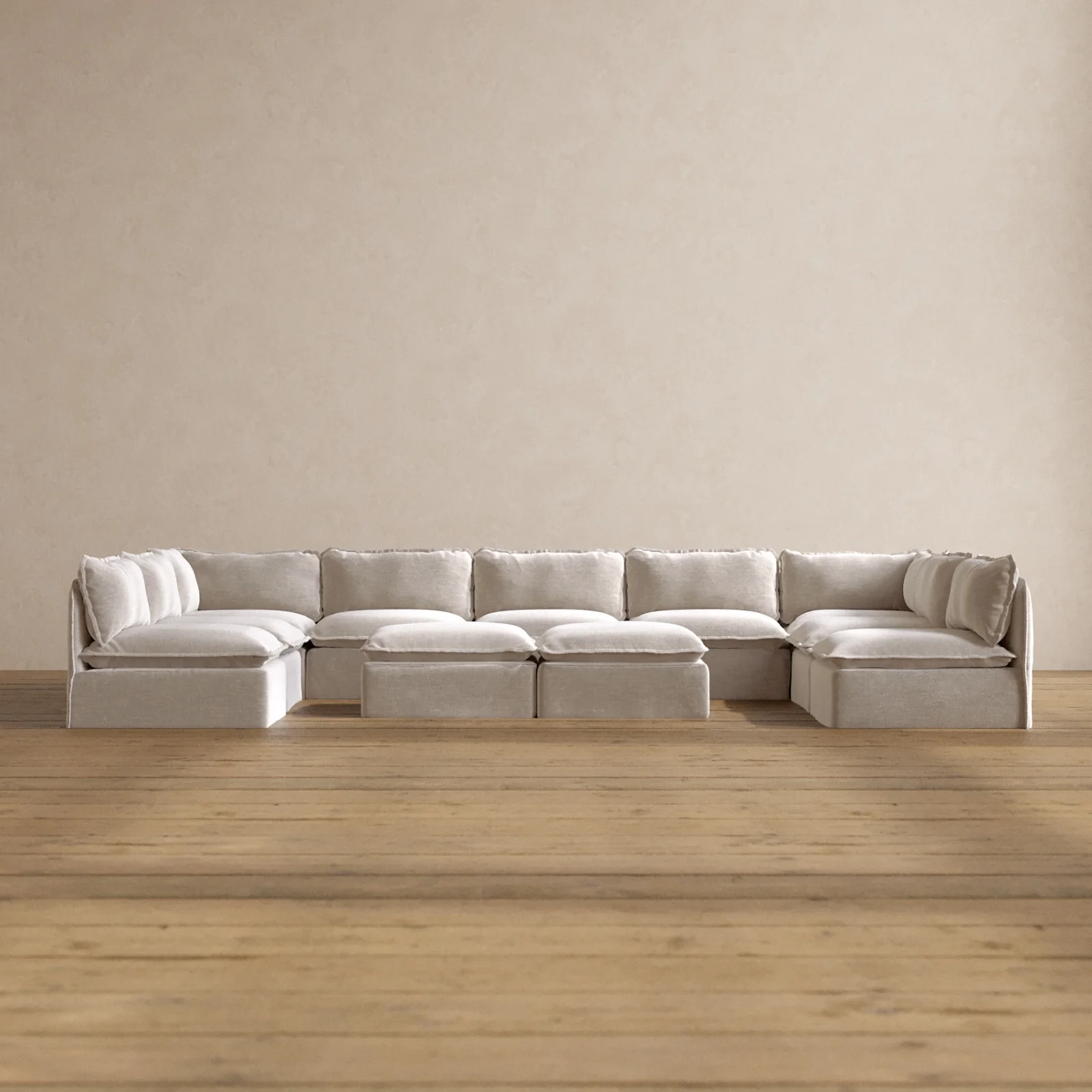 Slipcover Only - Modular Washable 9-Seater Open-Ends U-Sectional + Bench Ottoman in Mist