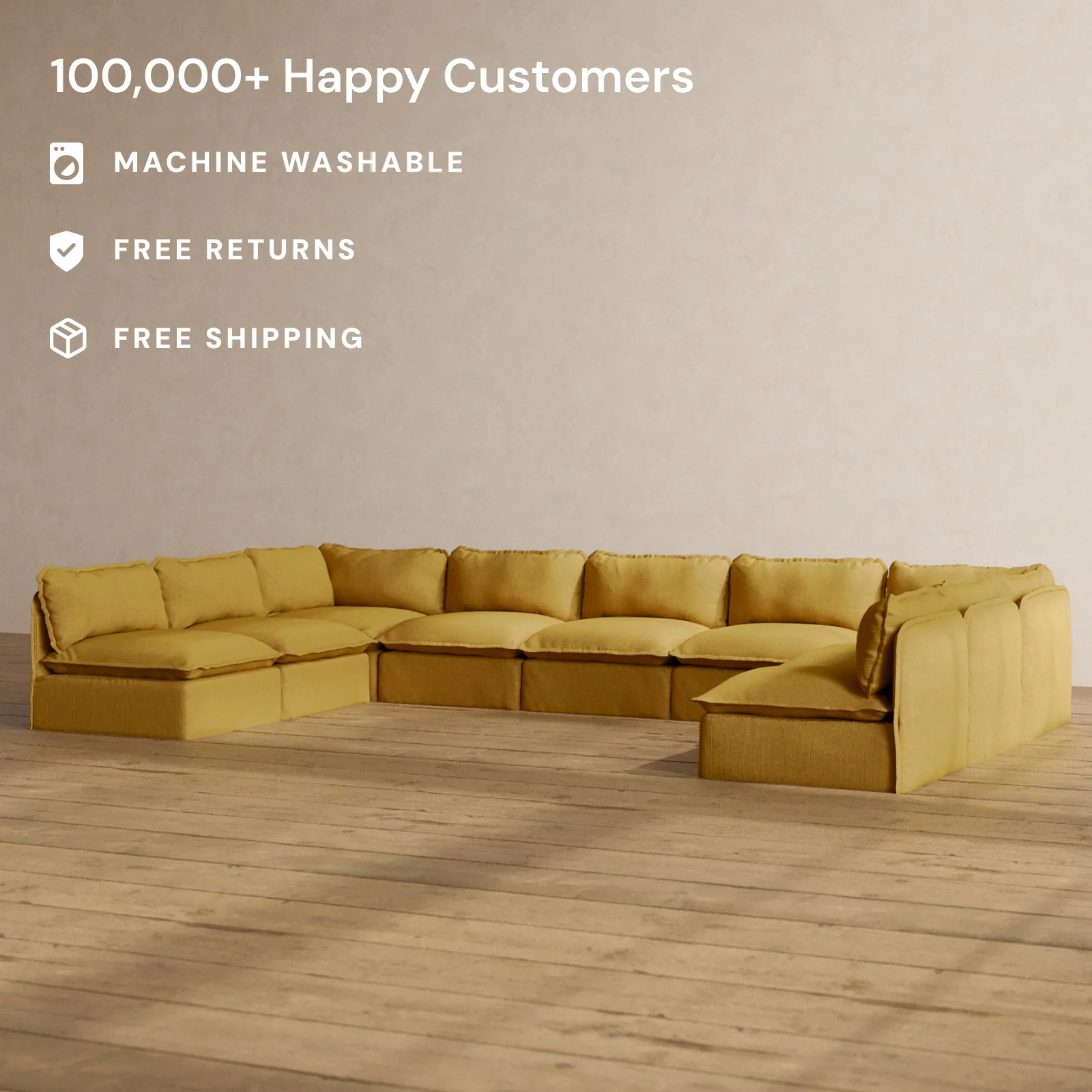 Slipcover Only - Modular Washable 9-Seater Open-Ends U-Sectional in Kiiro - Image 2